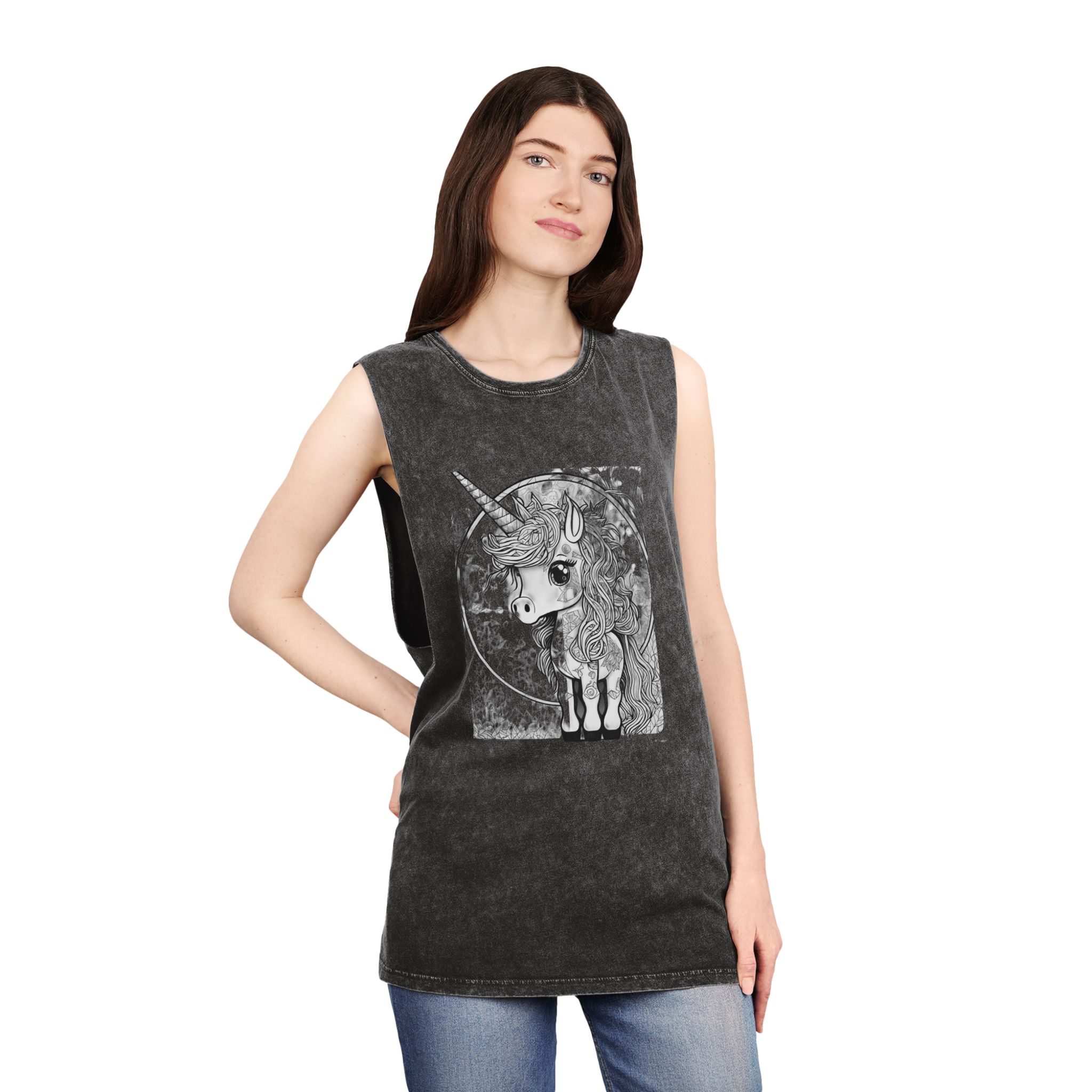 Children S Unicorn Fantasy Art Unisex Stonewash Tank Top - Image 4