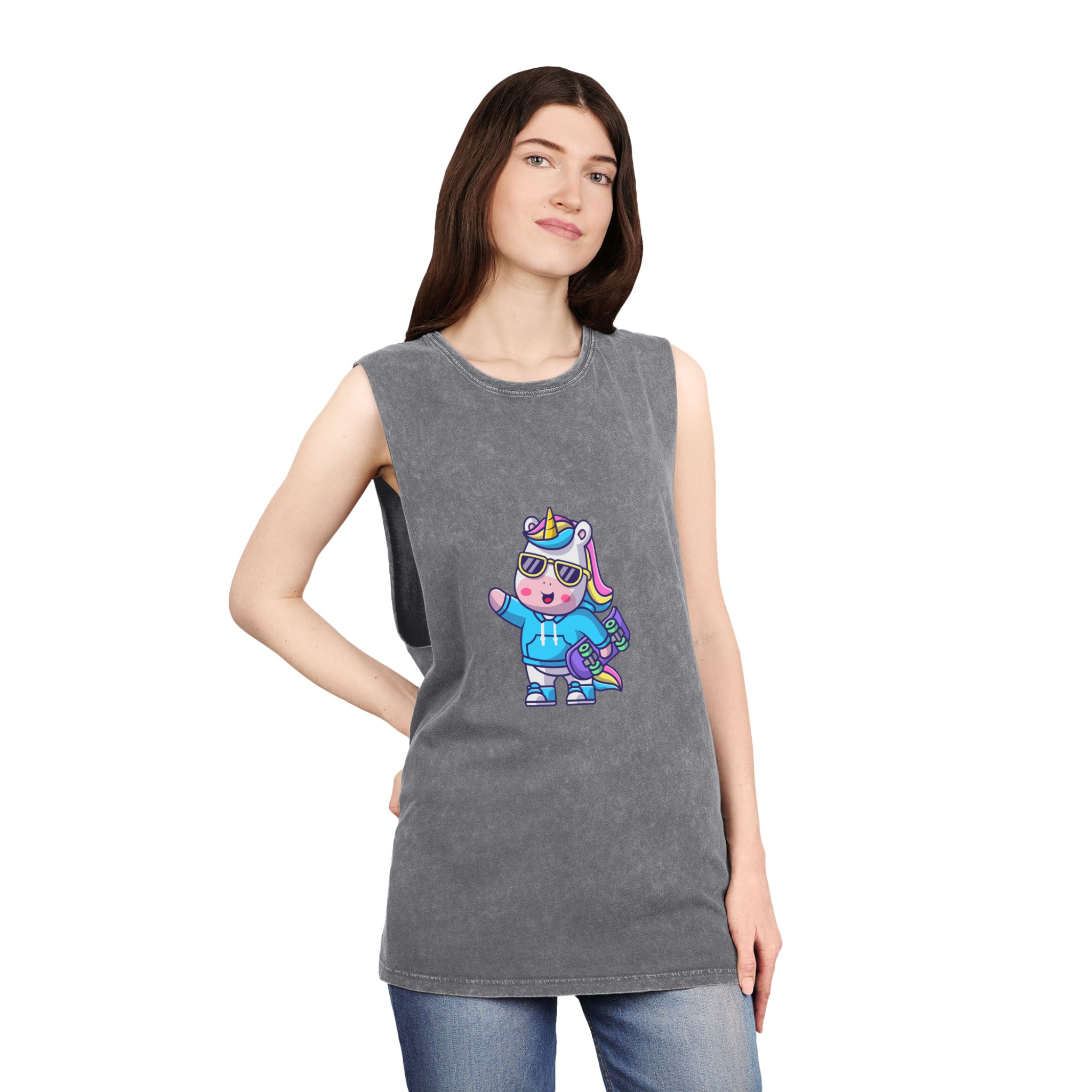 Cute Unicorn Skate Unisex Stonewash Tank Top - Image 12