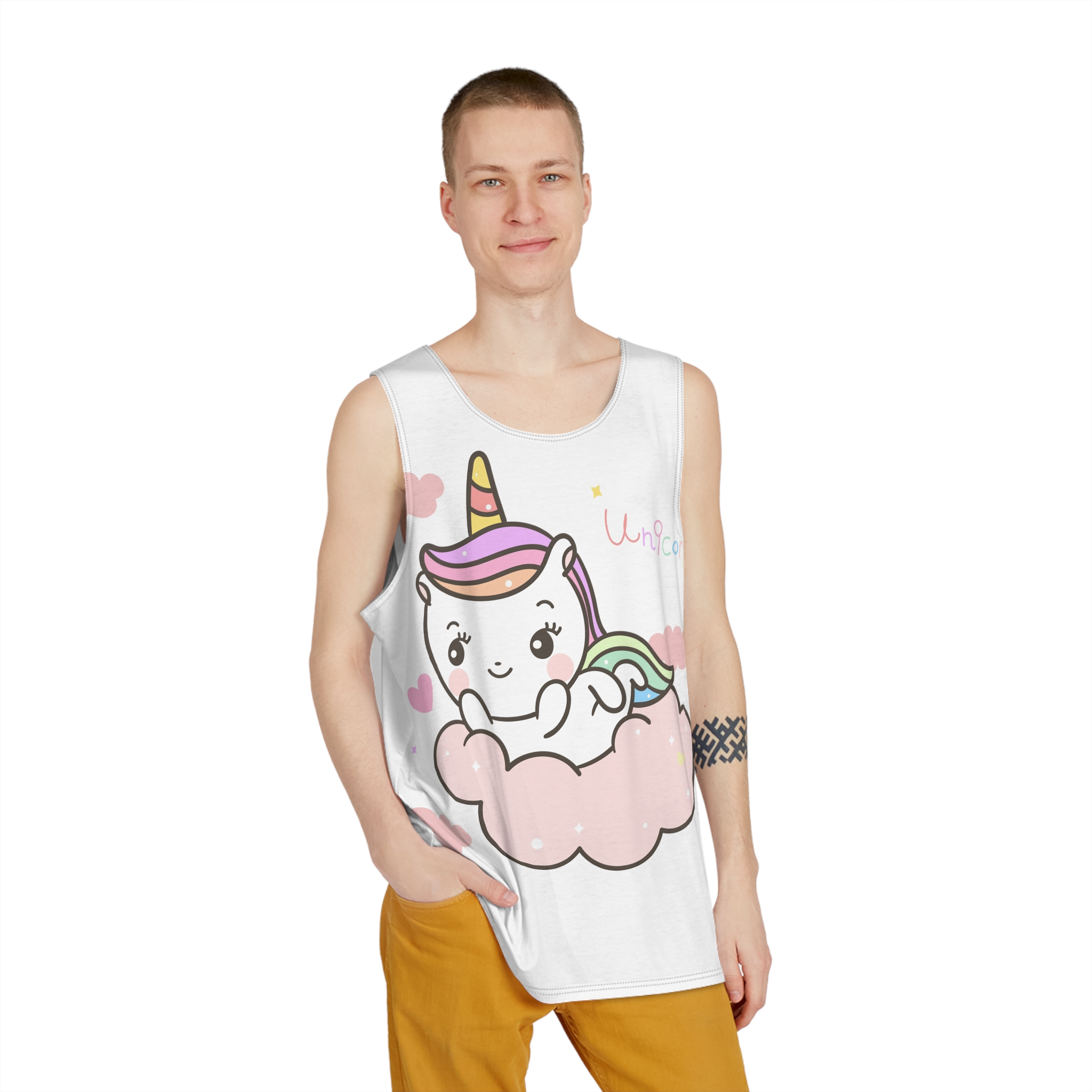 Cute Unicorn Cloud Mens Tank Aop - Image 3