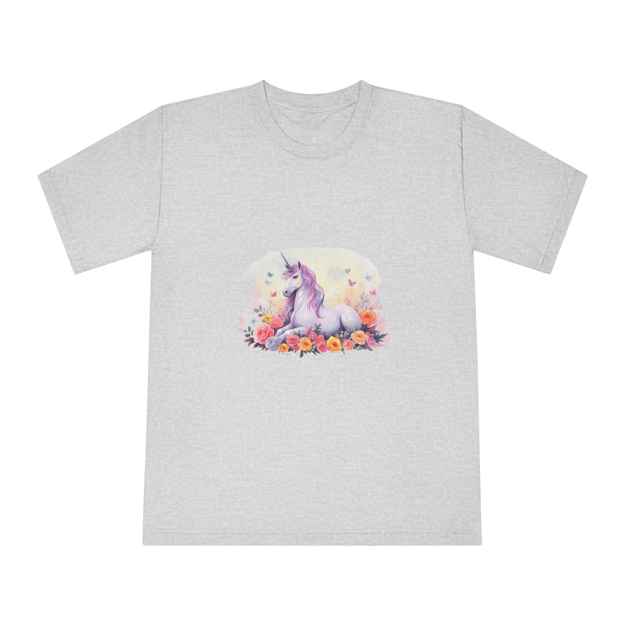 Illustration Little Unicorn Sits With Flowers Unisex Classic Crewneck T Shirt - Image 13