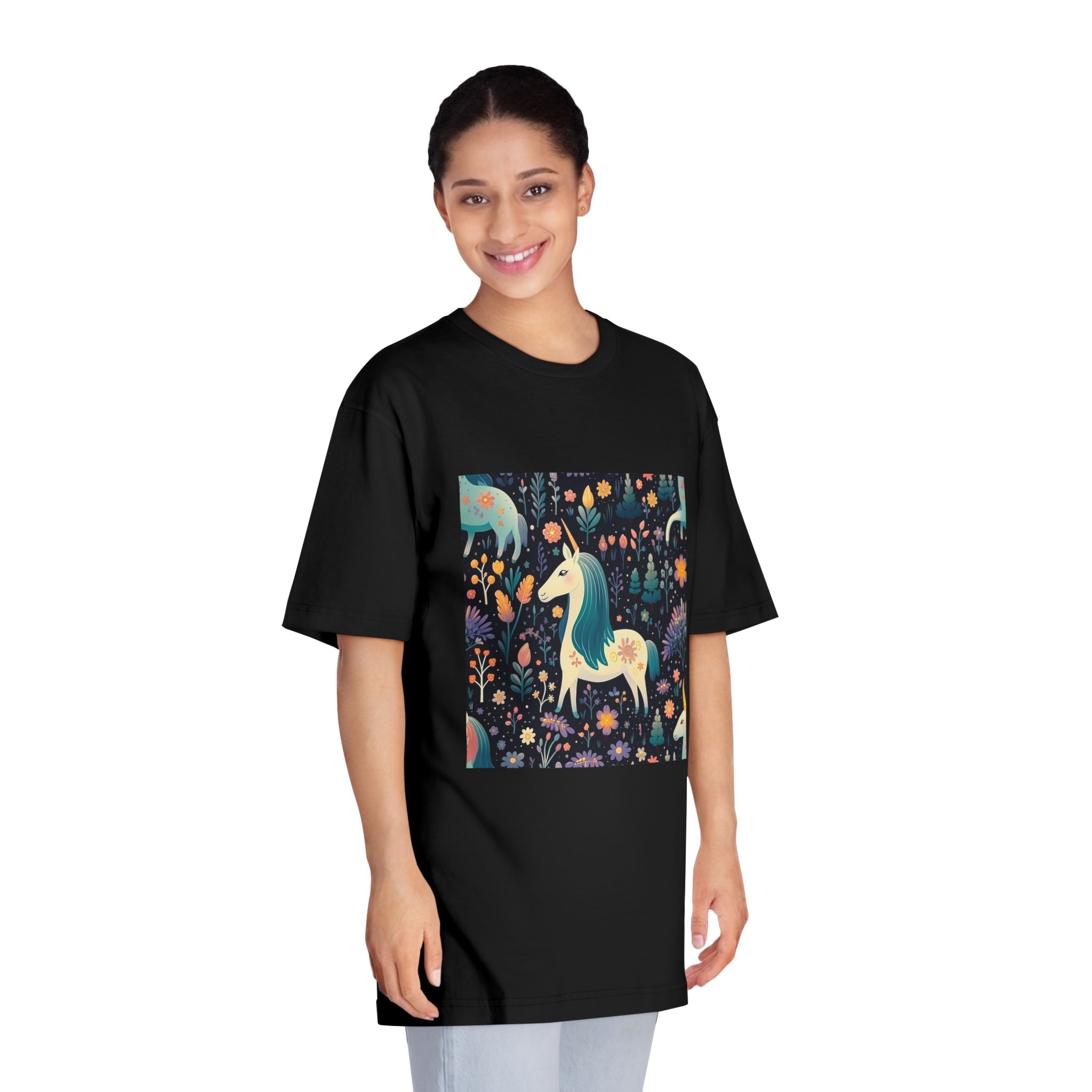 Childish Seamless Pattern Background With Colorful Unicorns Unisex Classic Crewneck T Shirt - Image 7