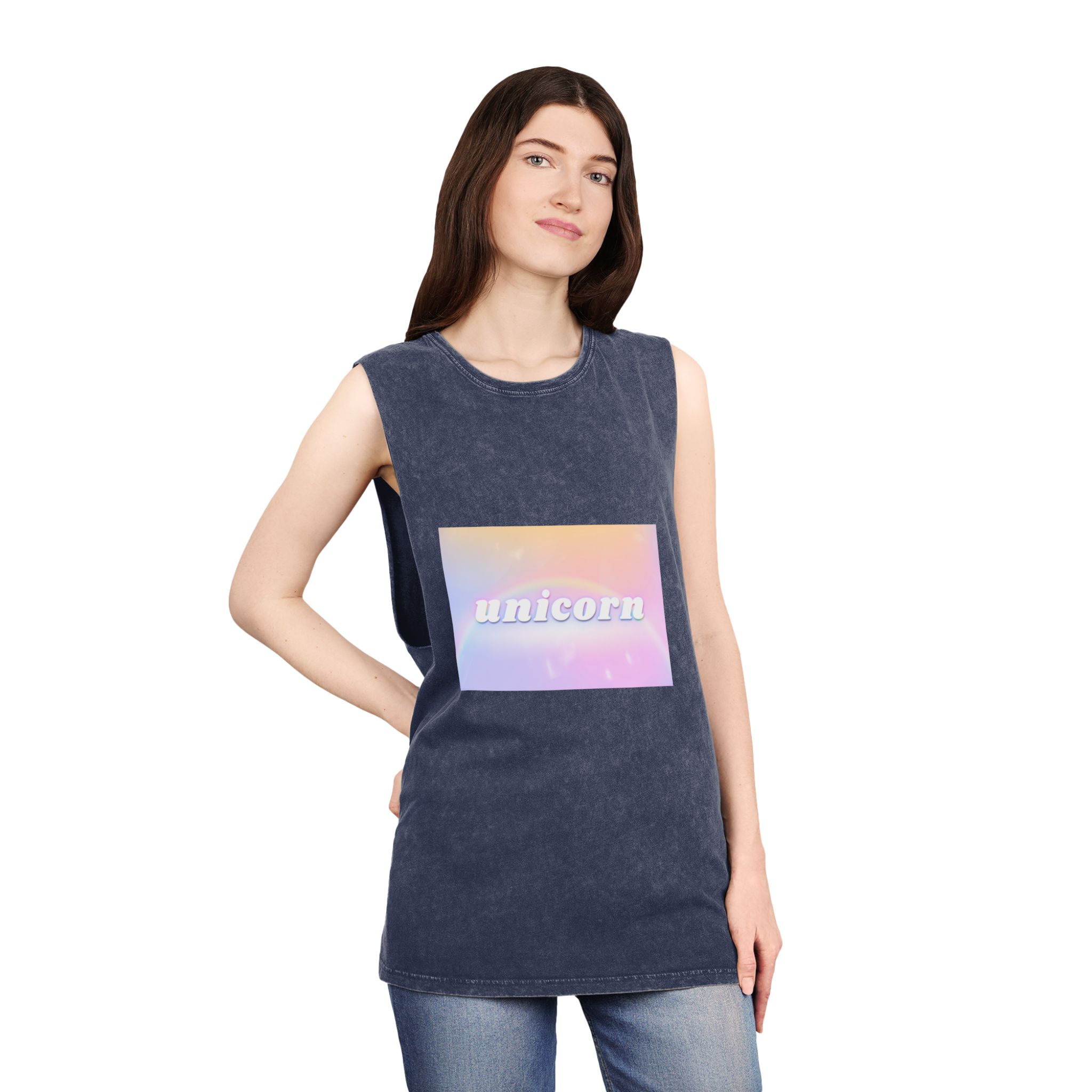 Unicorn Aesthetic Typography Colorful Glowing Rainbow Font Unisex Stonewash Tank Top - Image 16