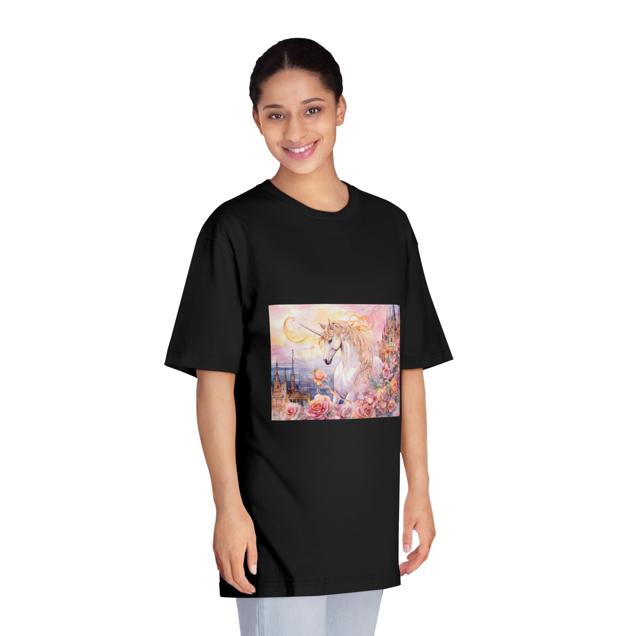 Painting Unicorn Castle With Roses Castle Background Generative Ai Unisex Classic Crewneck T Shirt - Image 7