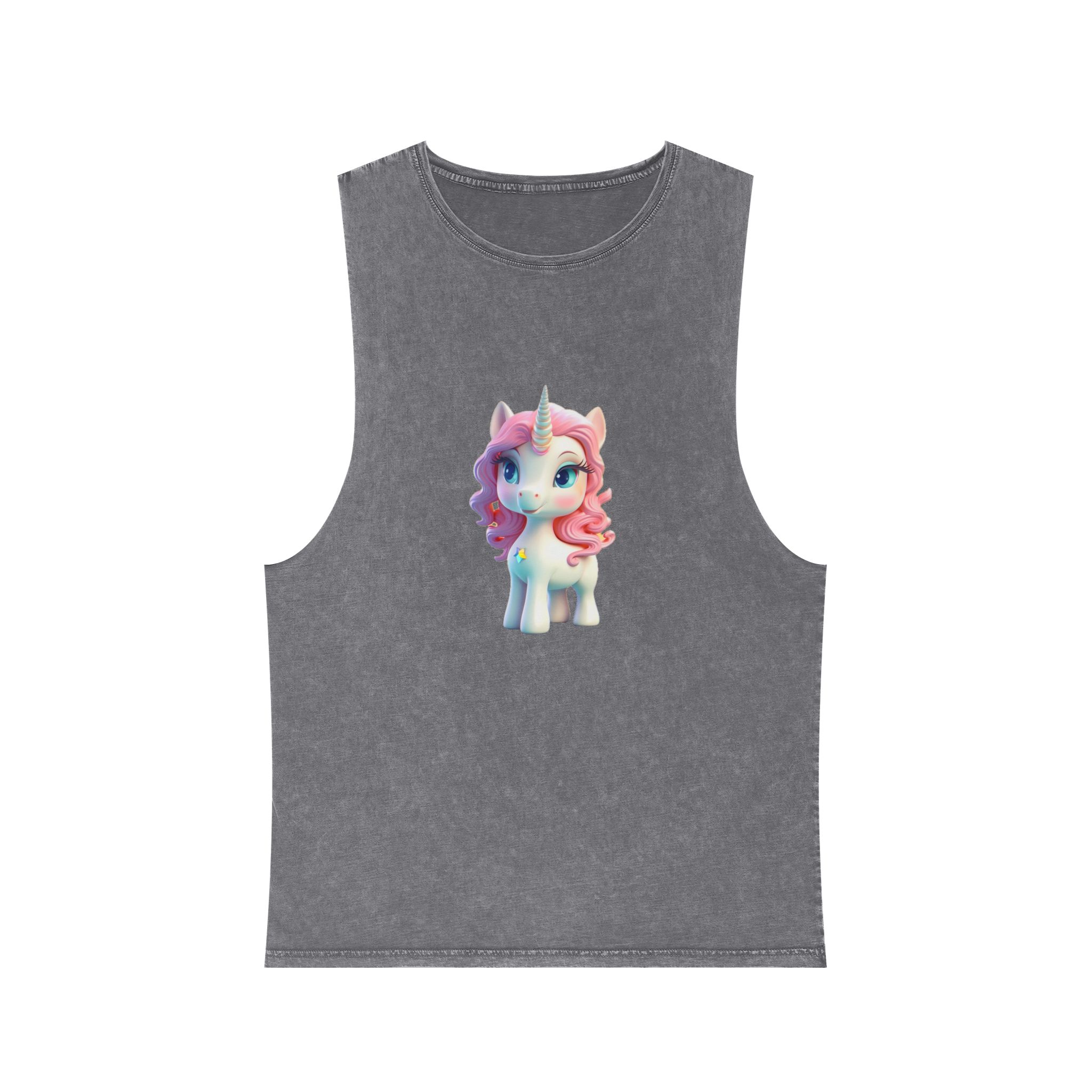 Colorful Cartoon Animated 3d Unicorn Children (14) Unisex Stonewash Tank Top - Image 9