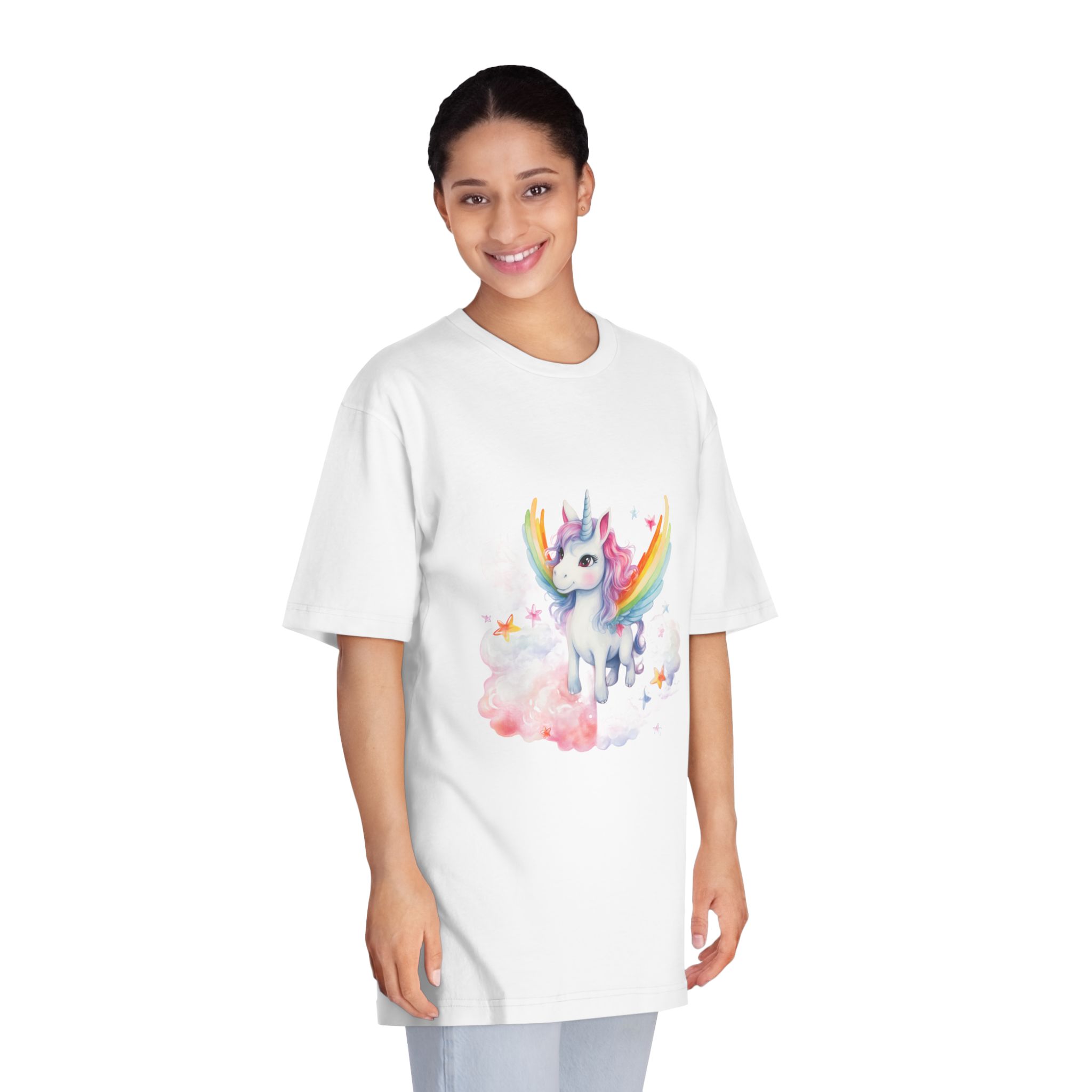 There Is Unicorn With Rainbow Mane Wings Cloud Generative Ai Unisex Classic Crewneck T Shirt - Image 3