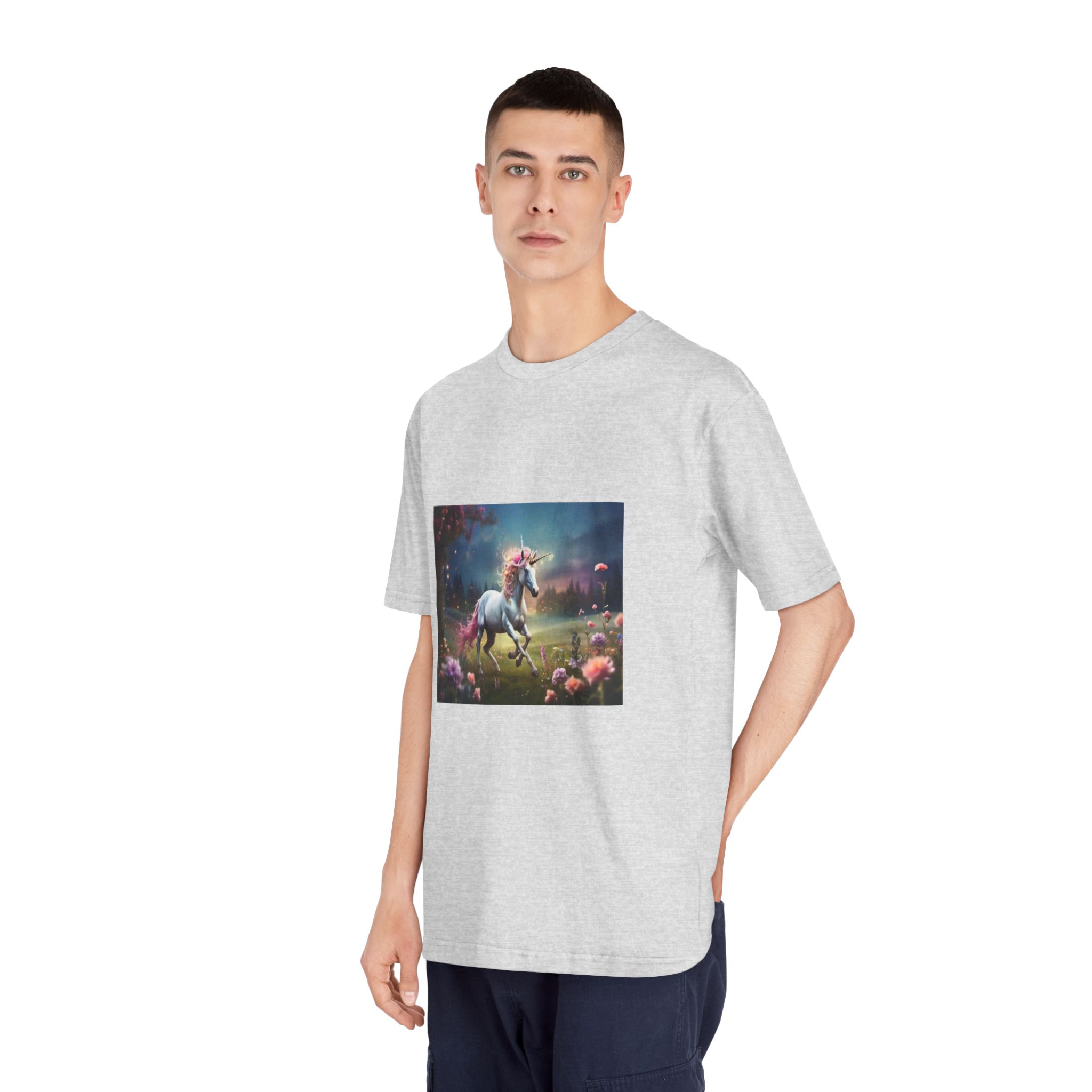 Beautiful Unicorn Running Magical Meadow Unicorn Background Images Whimsical Unicorn (5) Unisex Classic Crewneck T Shirt - Image 16