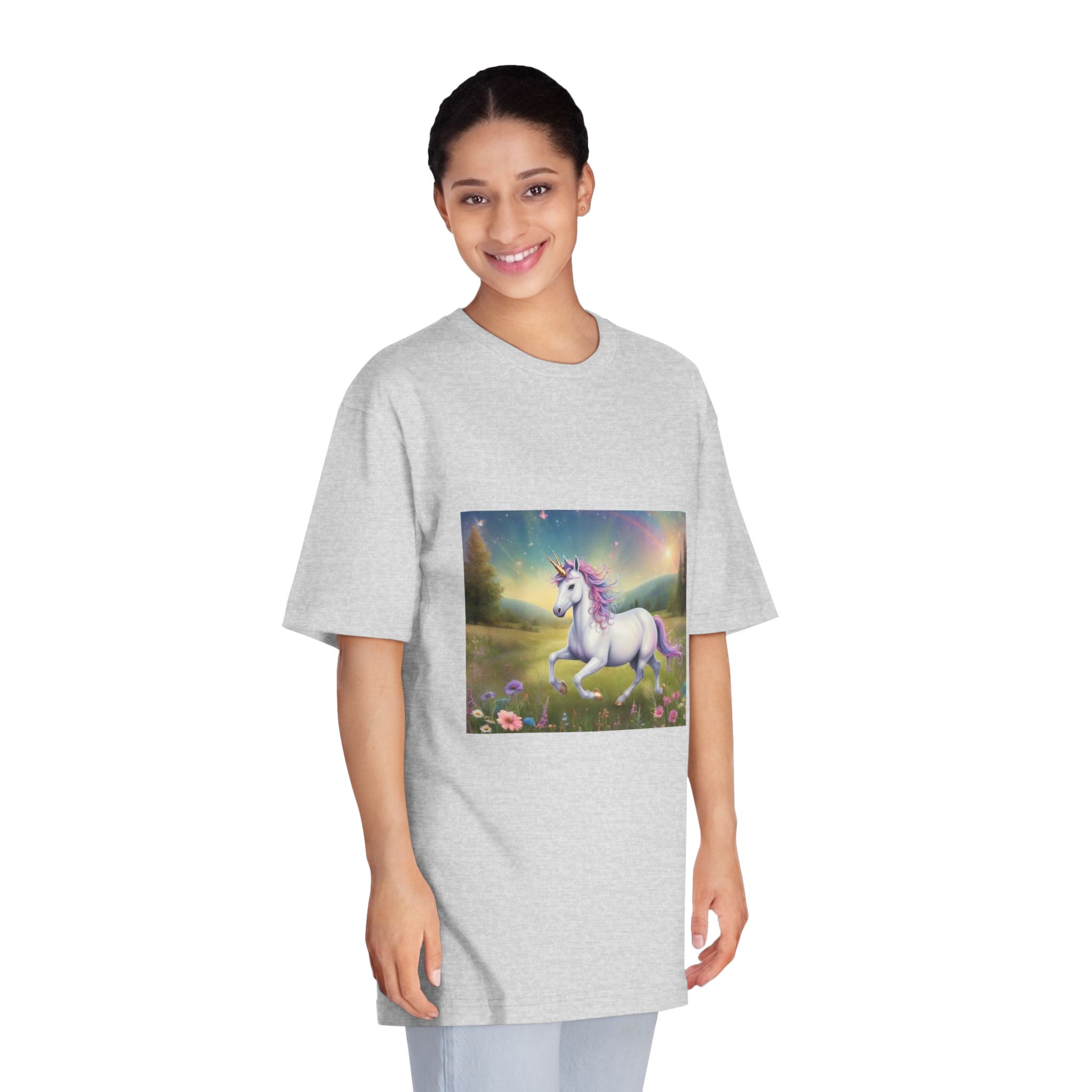 Beautiful Unicorn Running Magical Meadow Unicorn Background Images Whimsical Unicorn (7) Unisex Classic Crewneck T Shirt - Image 15