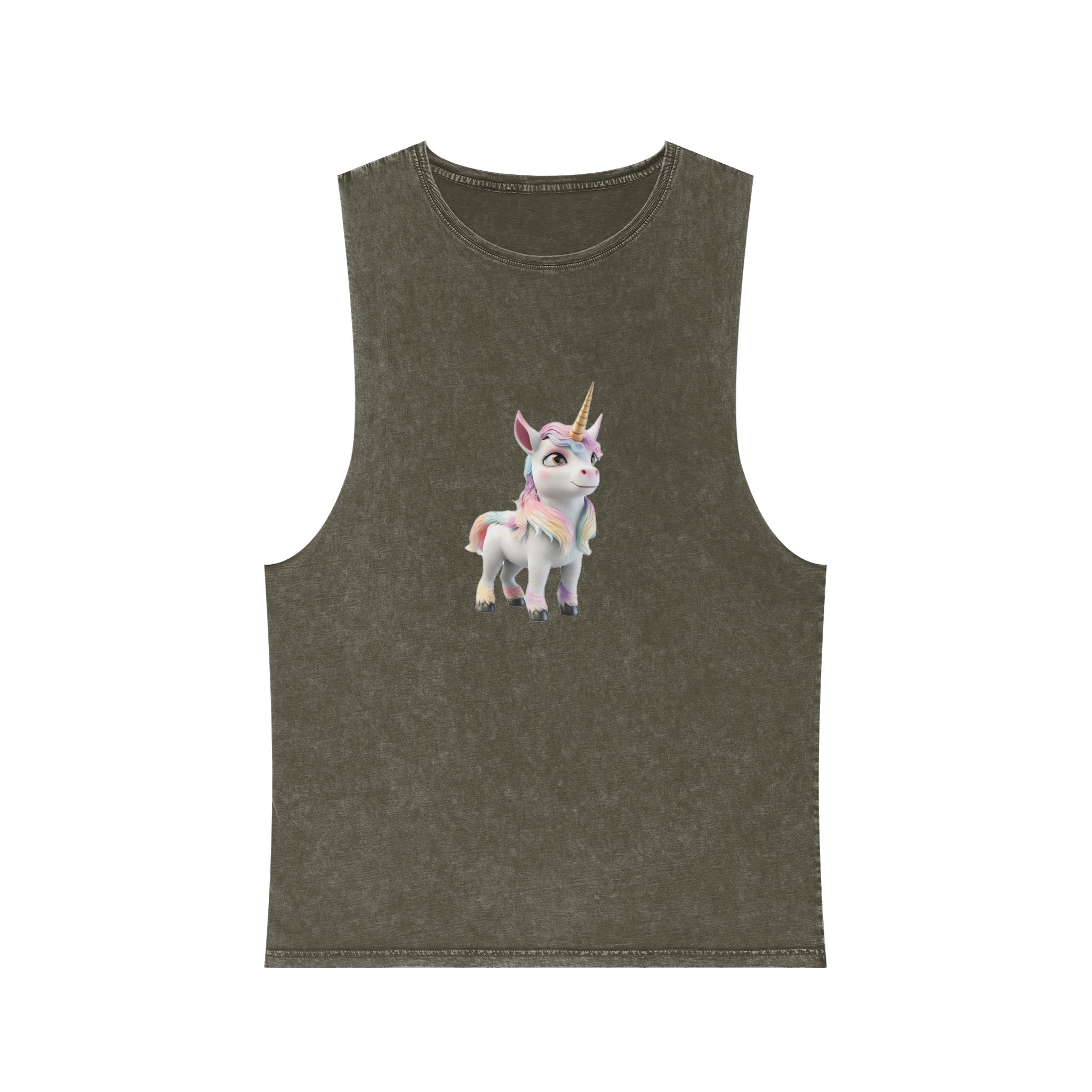 Colorful Cartoon Animated 3d Unicorn Children (13) Unisex Stonewash Tank Top - Image 5