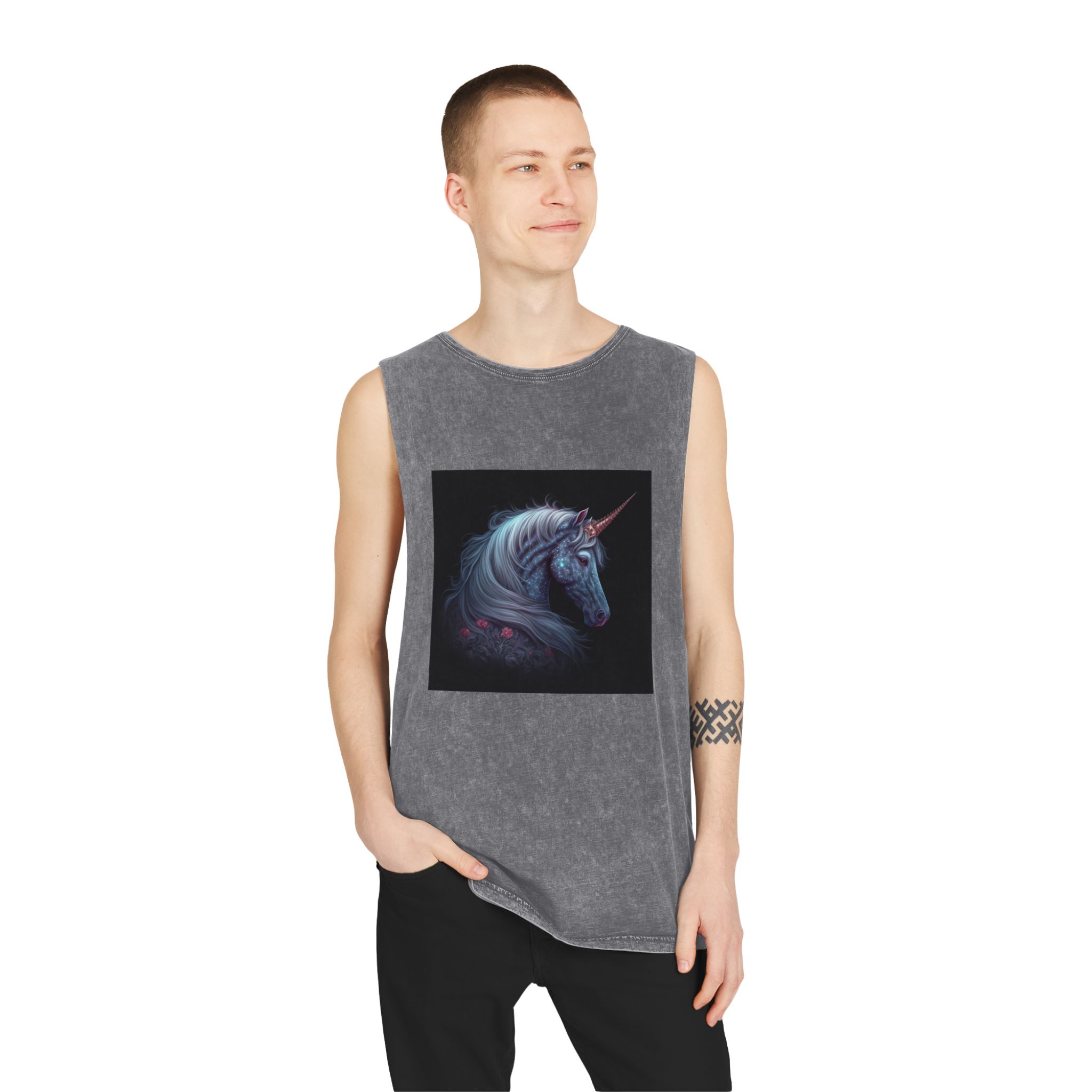 Adorable Colorful Unicorn Unisex Stonewash Tank Top - Image 11