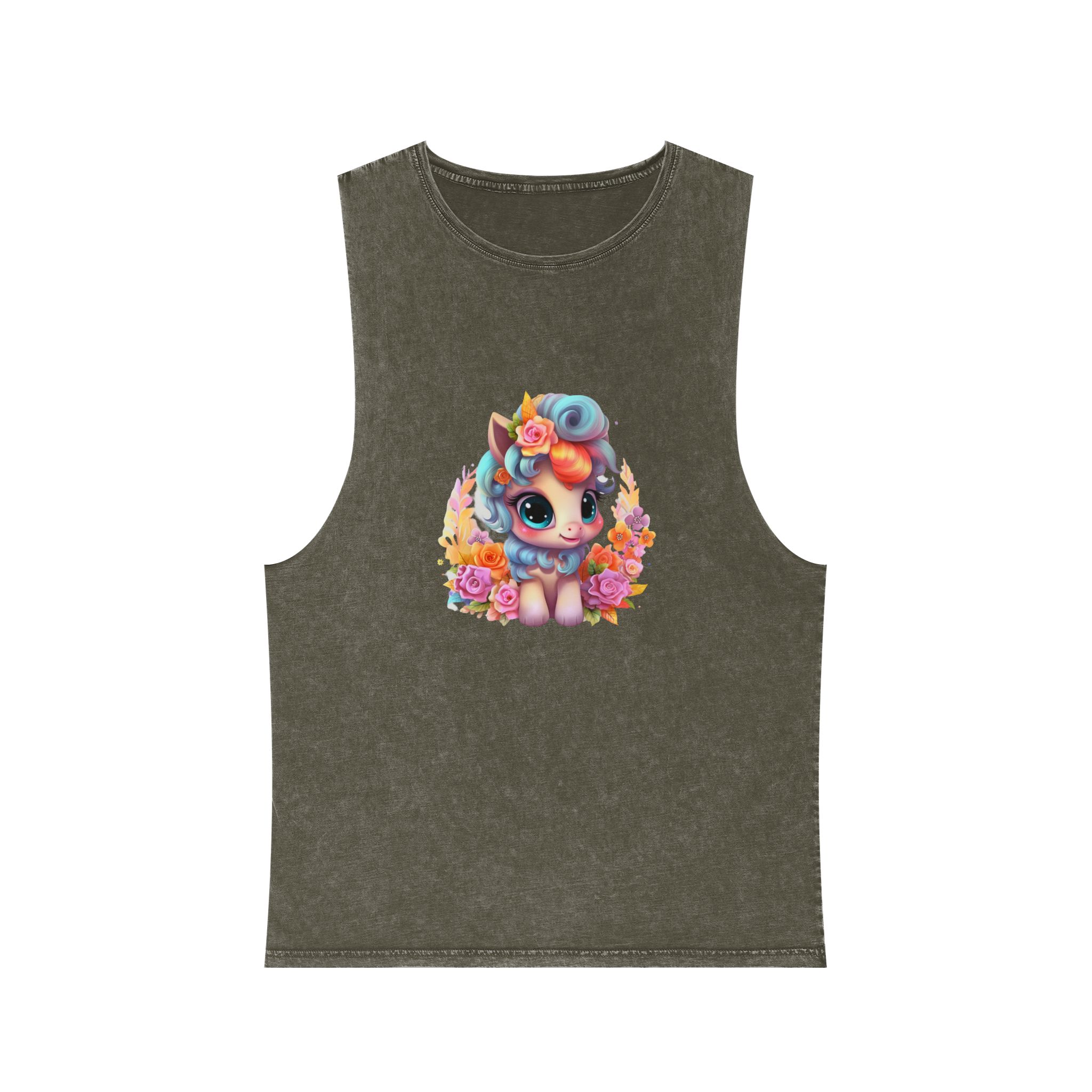Flower Unicorn Unisex Stonewash Tank Top - Image 5