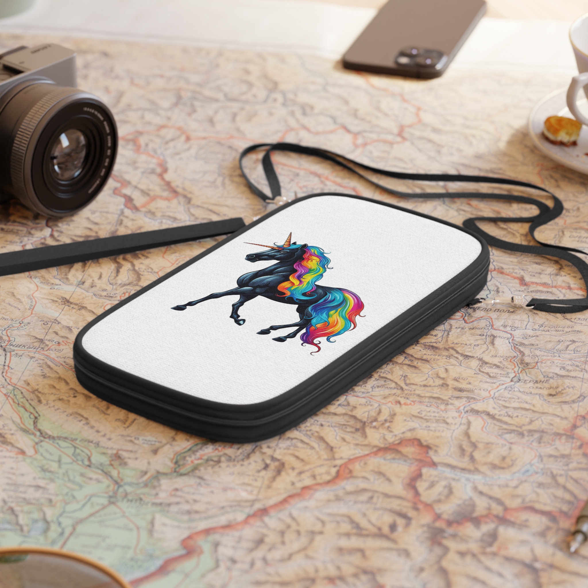 Black Unicorn With Rainbow Mane Horn Generative Ai Passport Wallet - Image 4