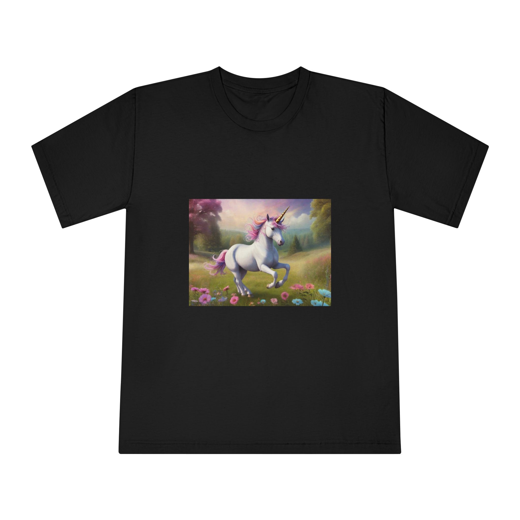 Beautiful Unicorn Running Magical Meadow Unicorn Background Images Whimsical Unicorn (6) Unisex Classic Crewneck T Shirt - Image 5
