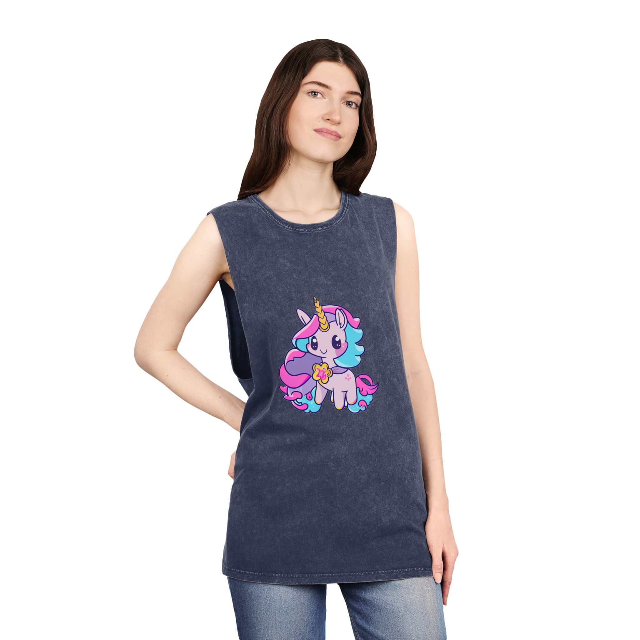 There Is Cartoon Unicorn With Heart Its Chest Generative Ai Unisex Stonewash Tank Top - Image 16
