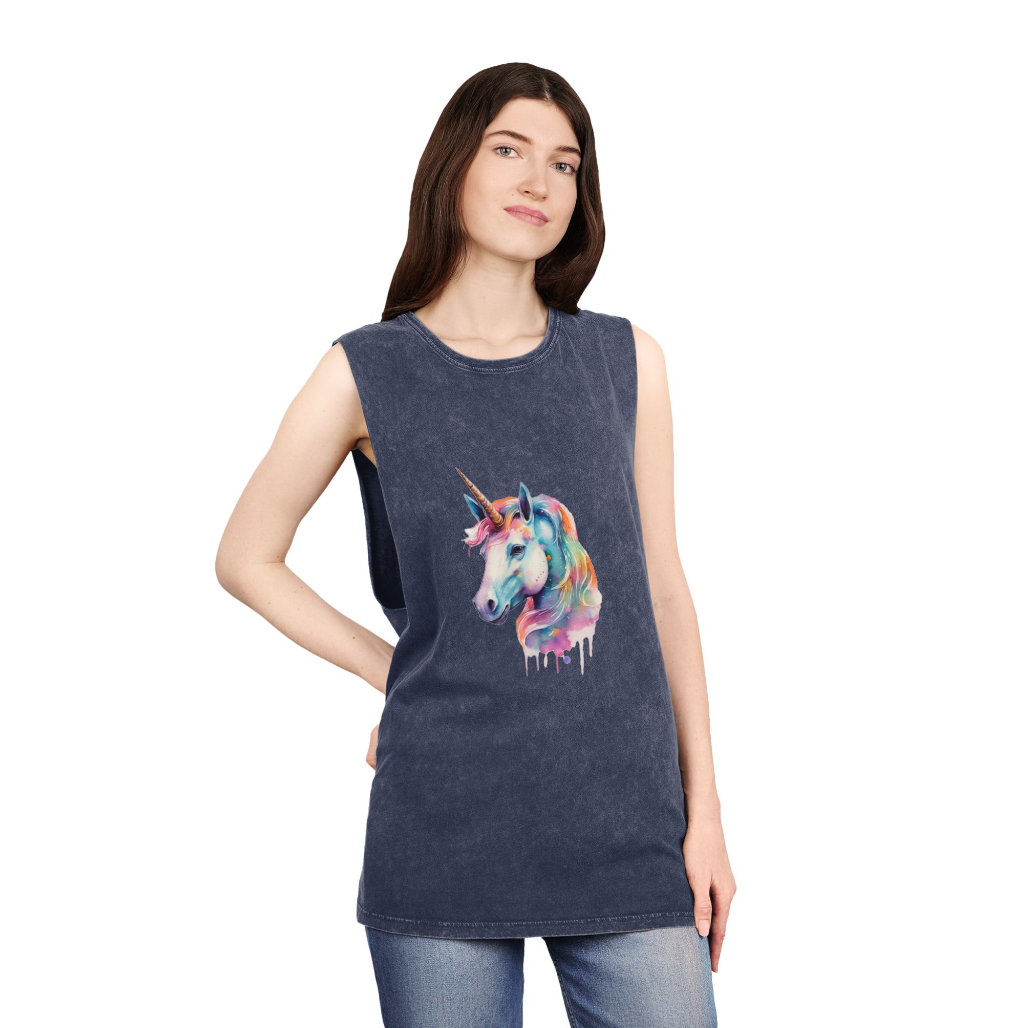 Close Up Unicorns Head With Colorful Mane Generative Ai Unisex Stonewash Tank Top - Image 16