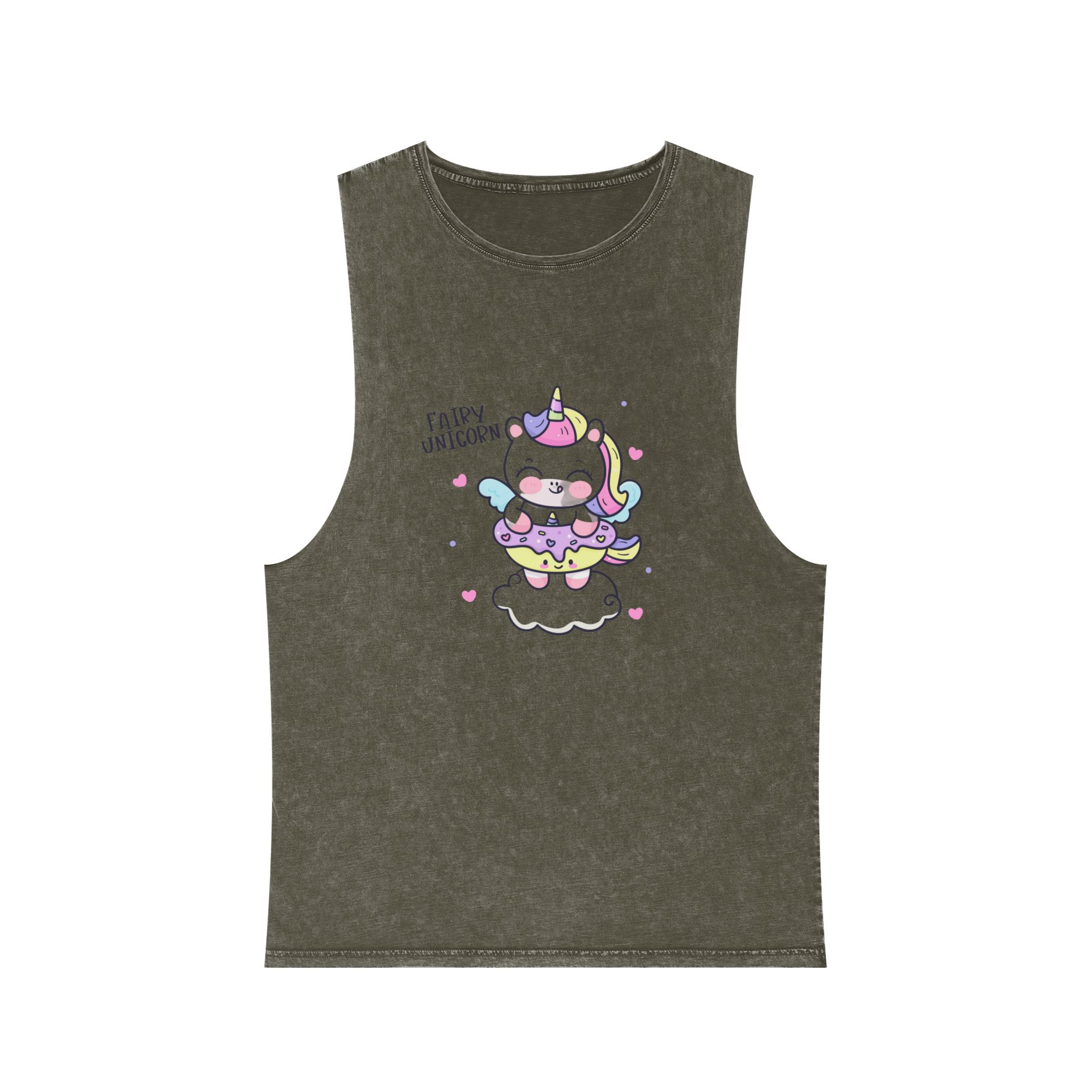 Cute Unicorn Cartoon Donut Cloud Kawaii Animal Unisex Stonewash Tank Top - Image 5