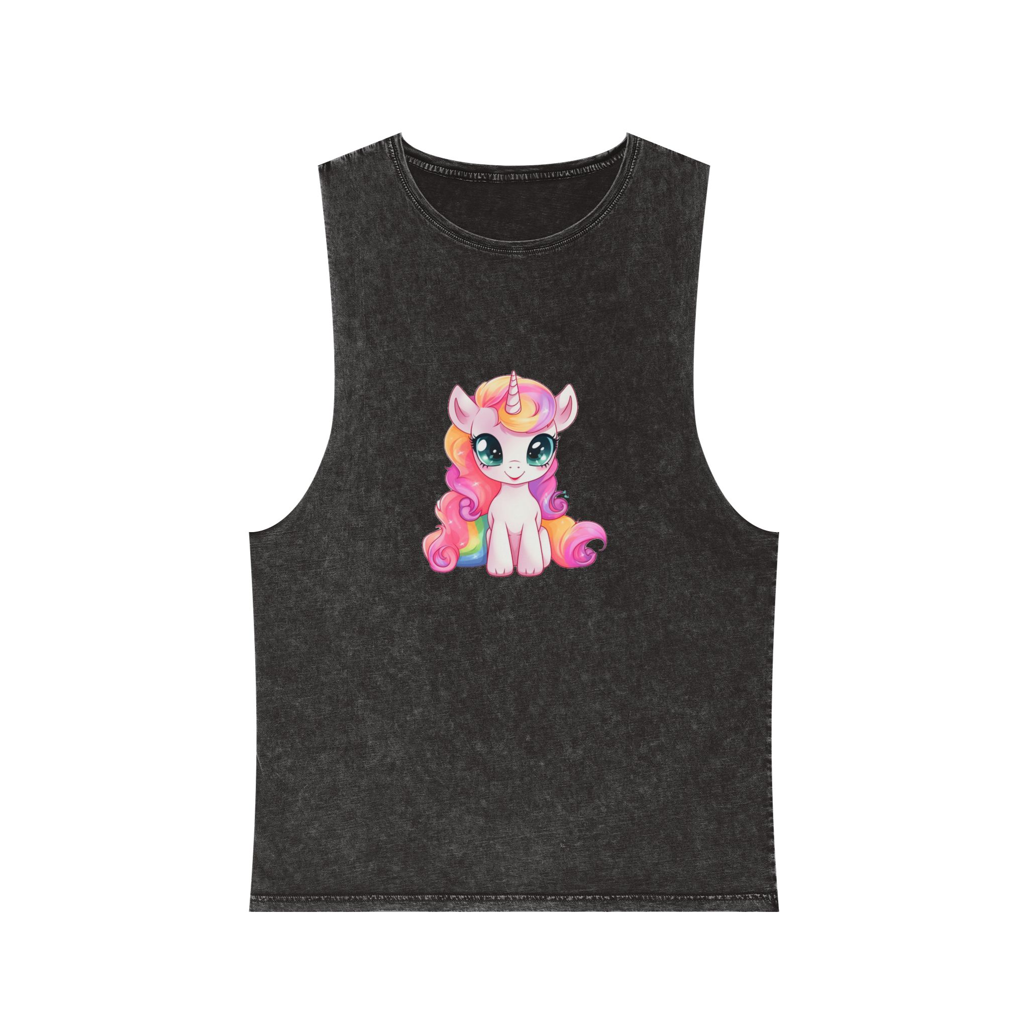 Cartoon Unicorn With Pink Hair Rainbow Mane Sitting Ground Generative Ai Unisex Stonewash Tank Top