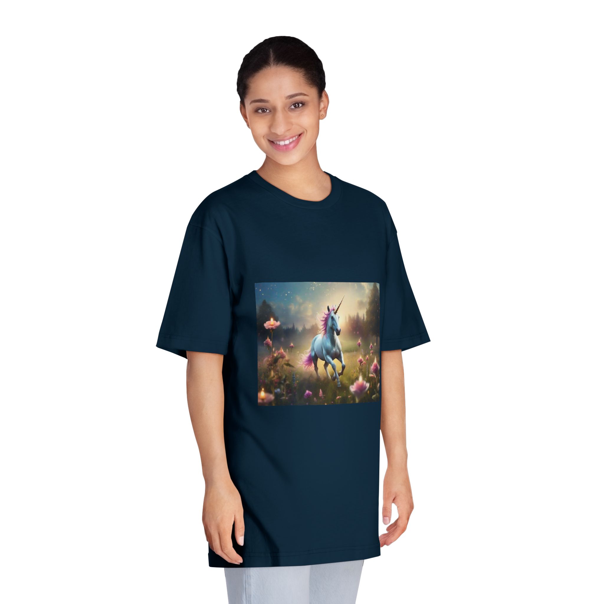 Beautiful Unicorn Running Magical Meadow Unicorn Background Images Whimsical Unicorn (35) Unisex Classic Crewneck T Shirt - Image 19