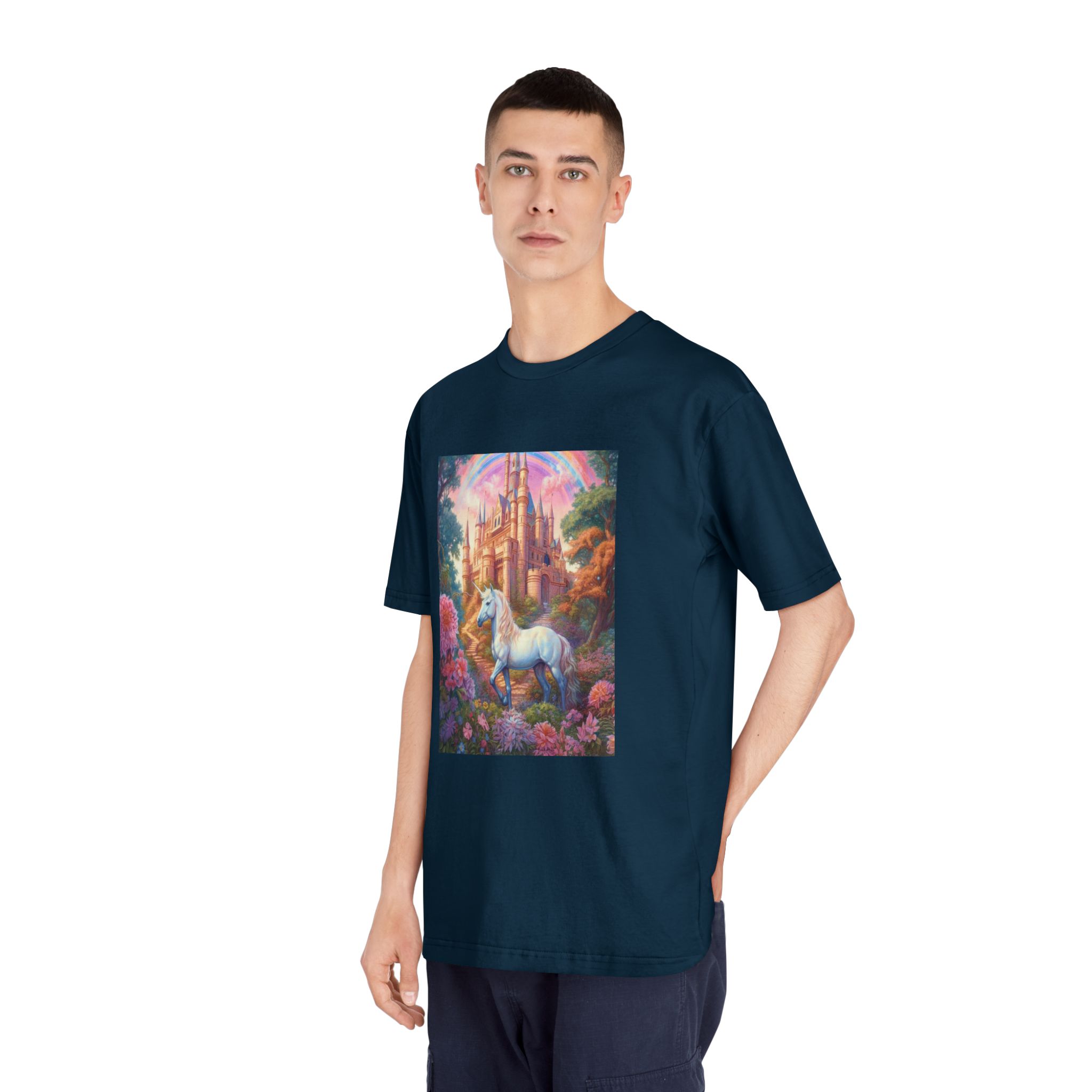 Painting Unicorn Front Castle With Rainbow Generative Ai Unisex Classic Crewneck T Shirt - Image 20