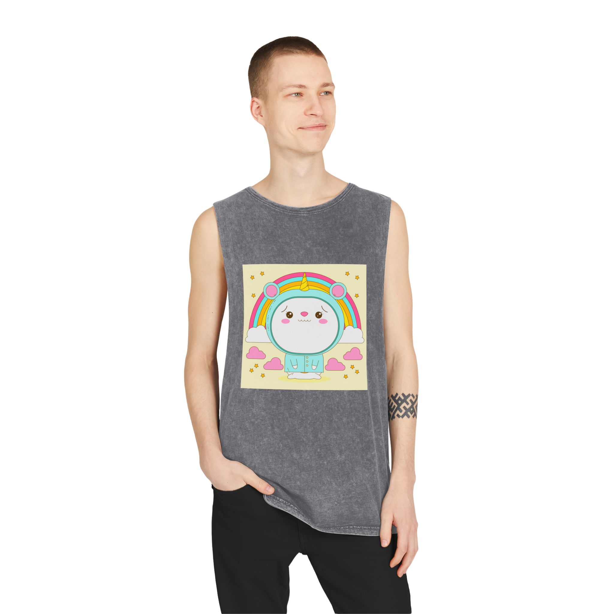 Hand Drawn Kawaii Animal Unisex Stonewash Tank Top - Image 11