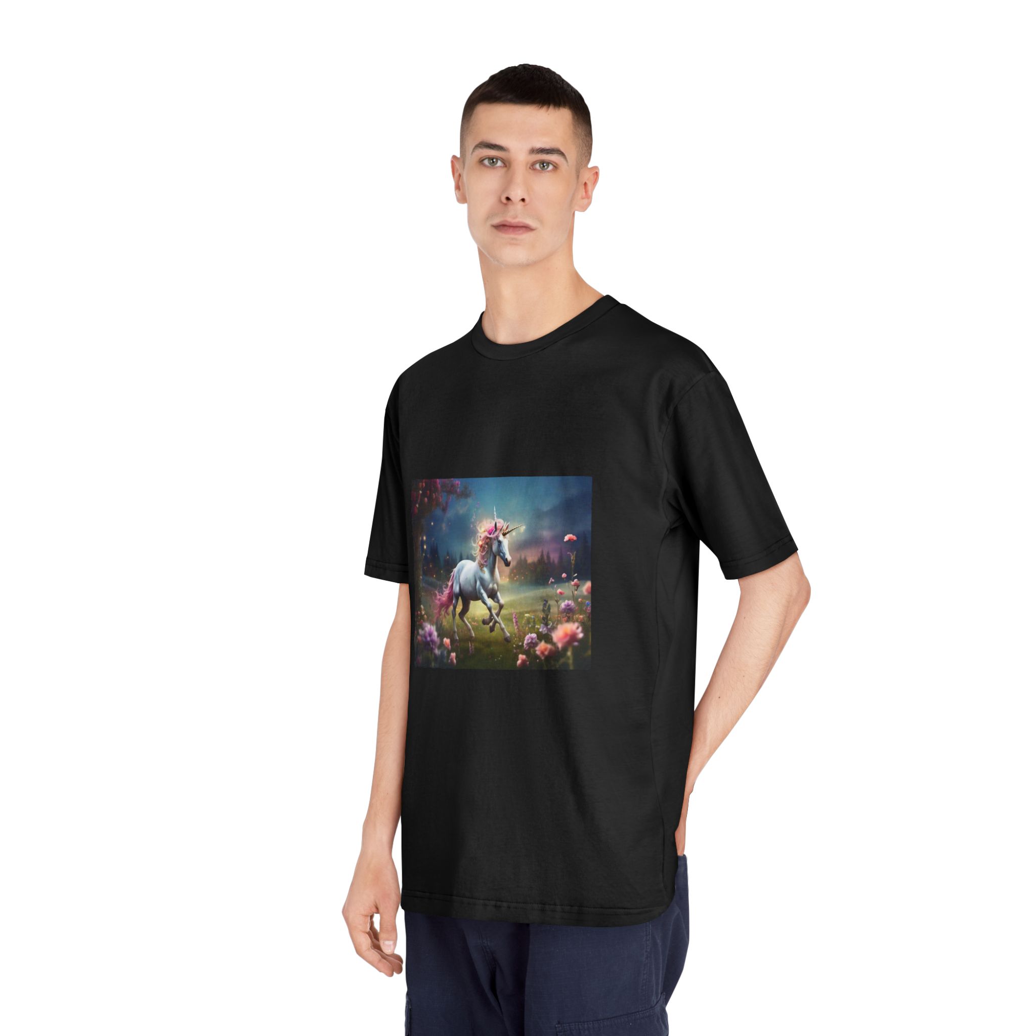 Beautiful Unicorn Running Magical Meadow Unicorn Background Images Whimsical Unicorn (5) Unisex Classic Crewneck T Shirt - Image 8