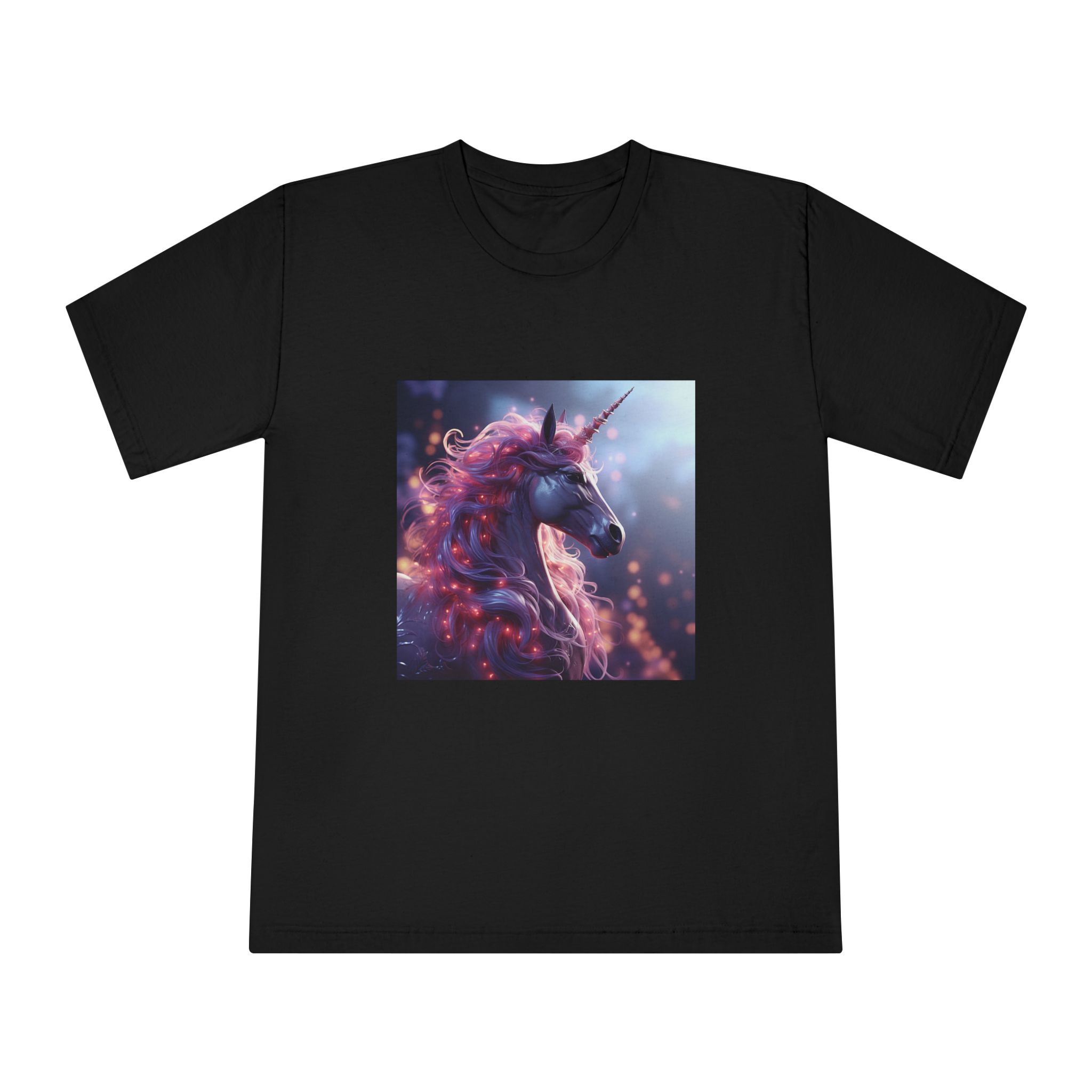 Pink 3d Mythical Unicorn With Lights Mane Unisex Classic Crewneck T Shirt - Image 5