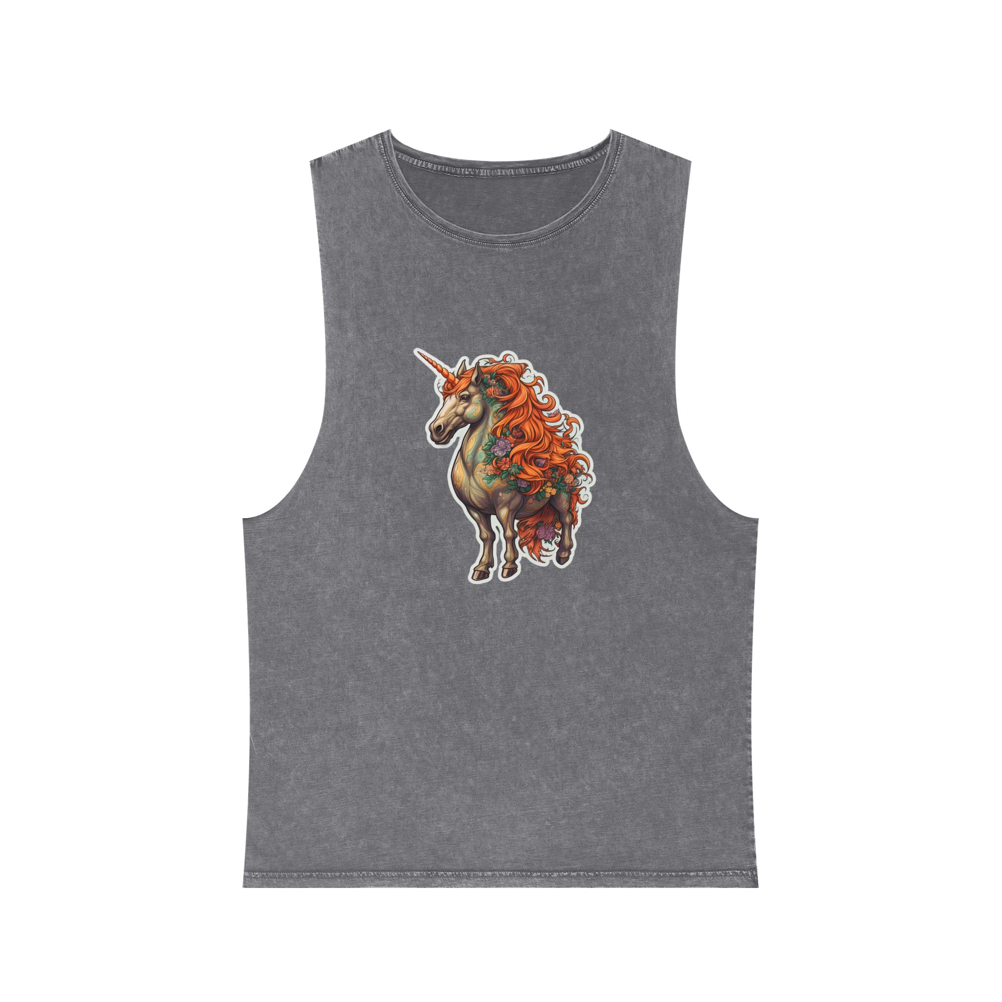 Drawing Unicorn With Flowers Picture Unicorn Unisex Stonewash Tank Top - Image 9