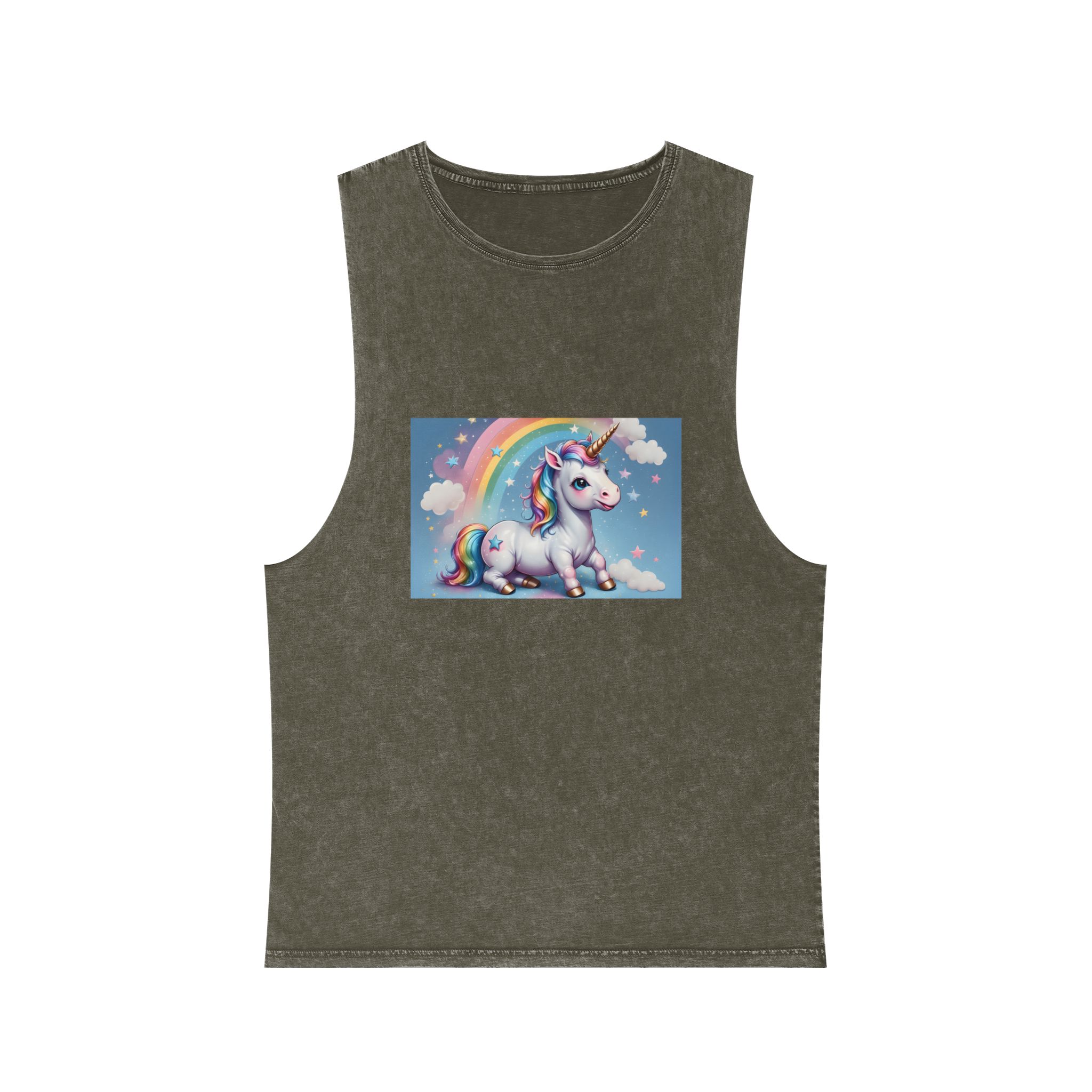 Happy Unicorn Background Sky Rainbow Unisex Stonewash Tank Top - Image 5