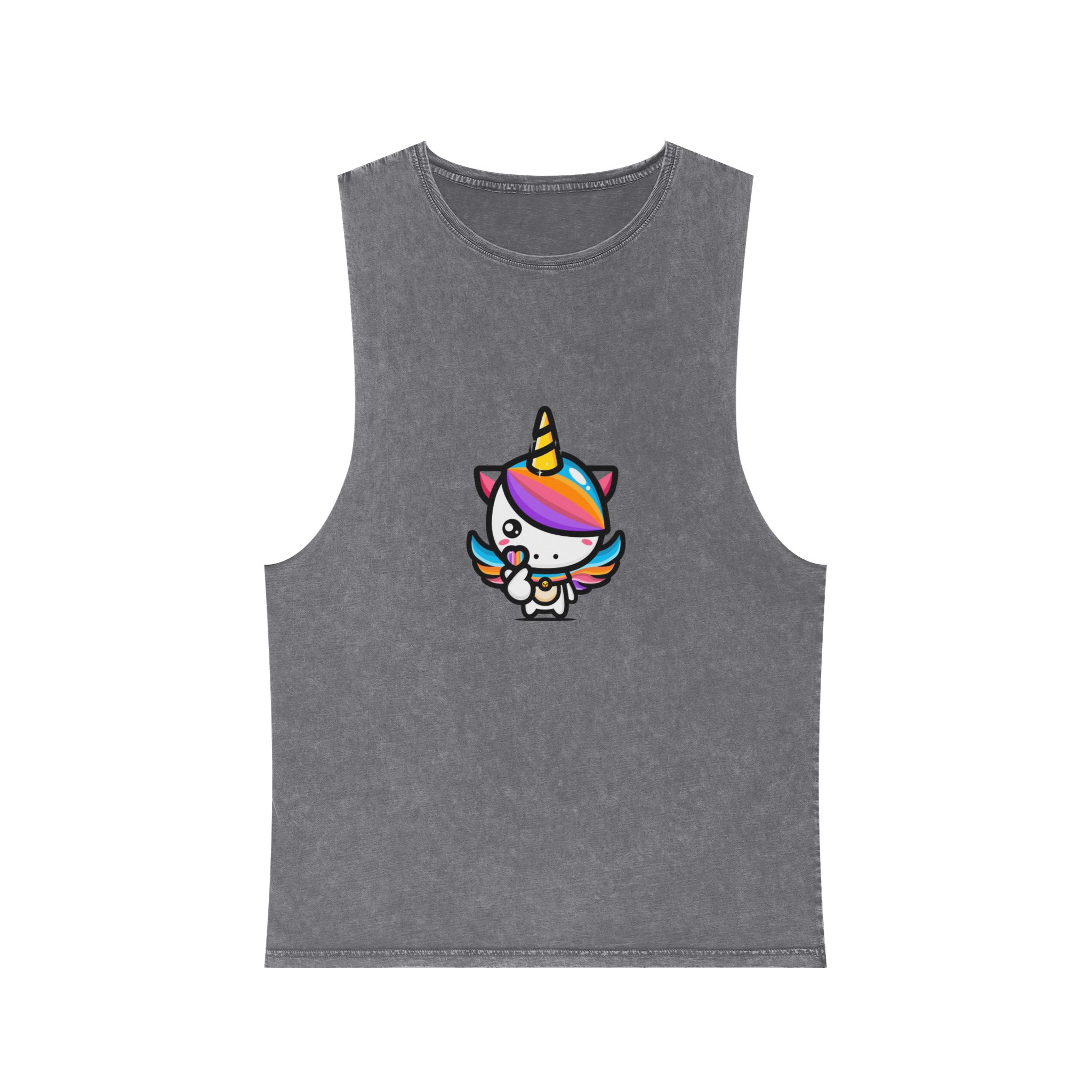 Cute Unicorn With Finger Love Pose Unisex Stonewash Tank Top - Image 9