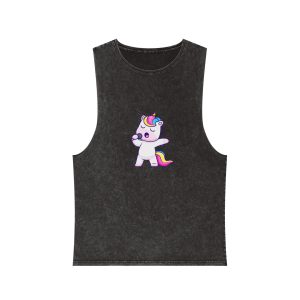 Cute Unicorn Singing Unisex Stonewash Tank Top