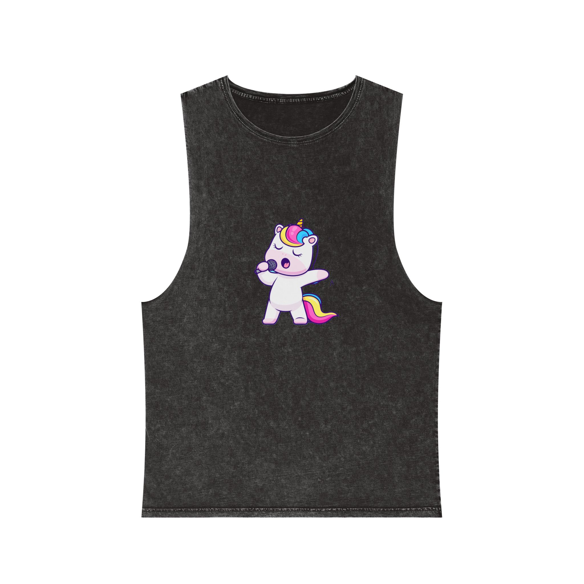 Cute Unicorn Singing Unisex Stonewash Tank Top