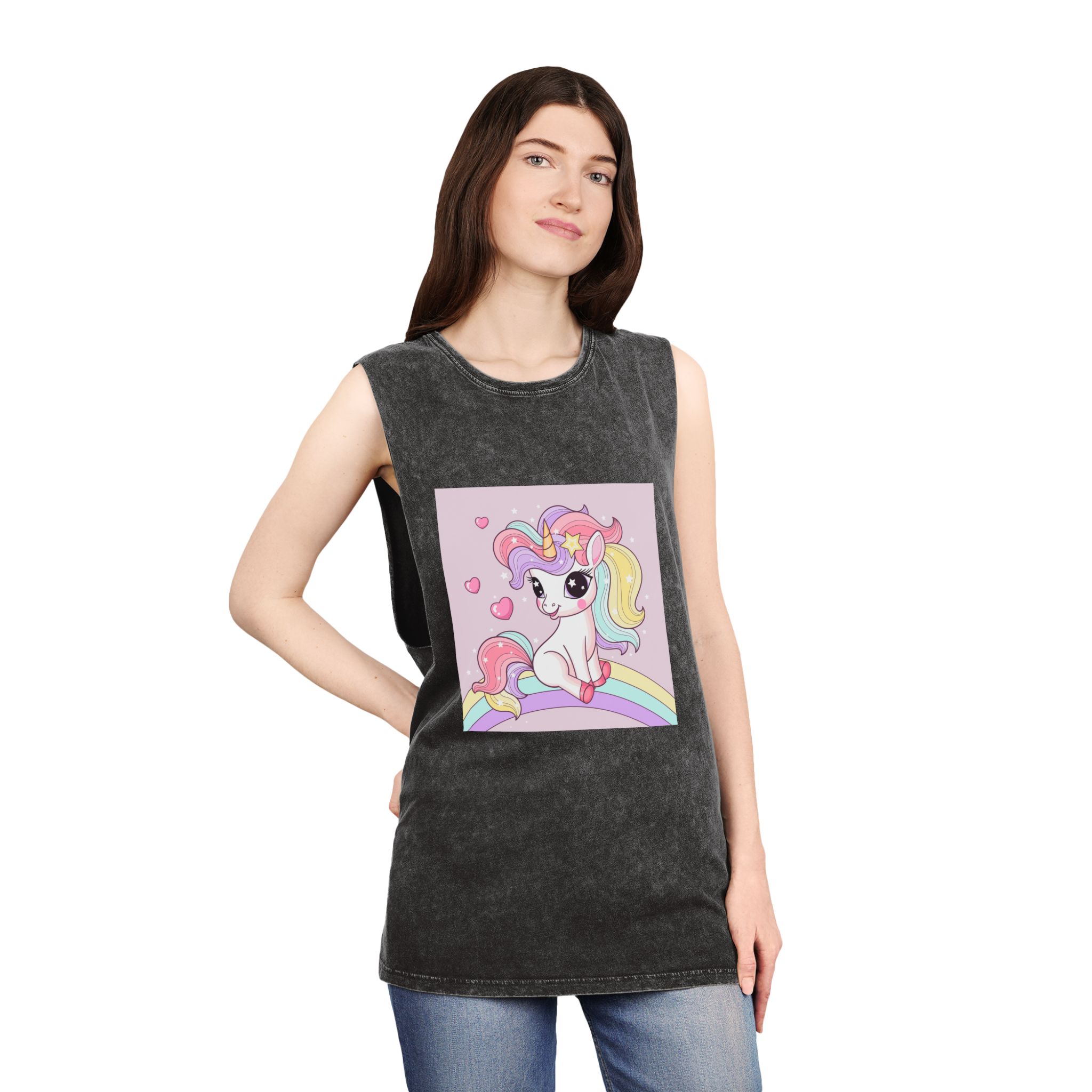 Lovely Unicorn Unisex Stonewash Tank Top - Image 4