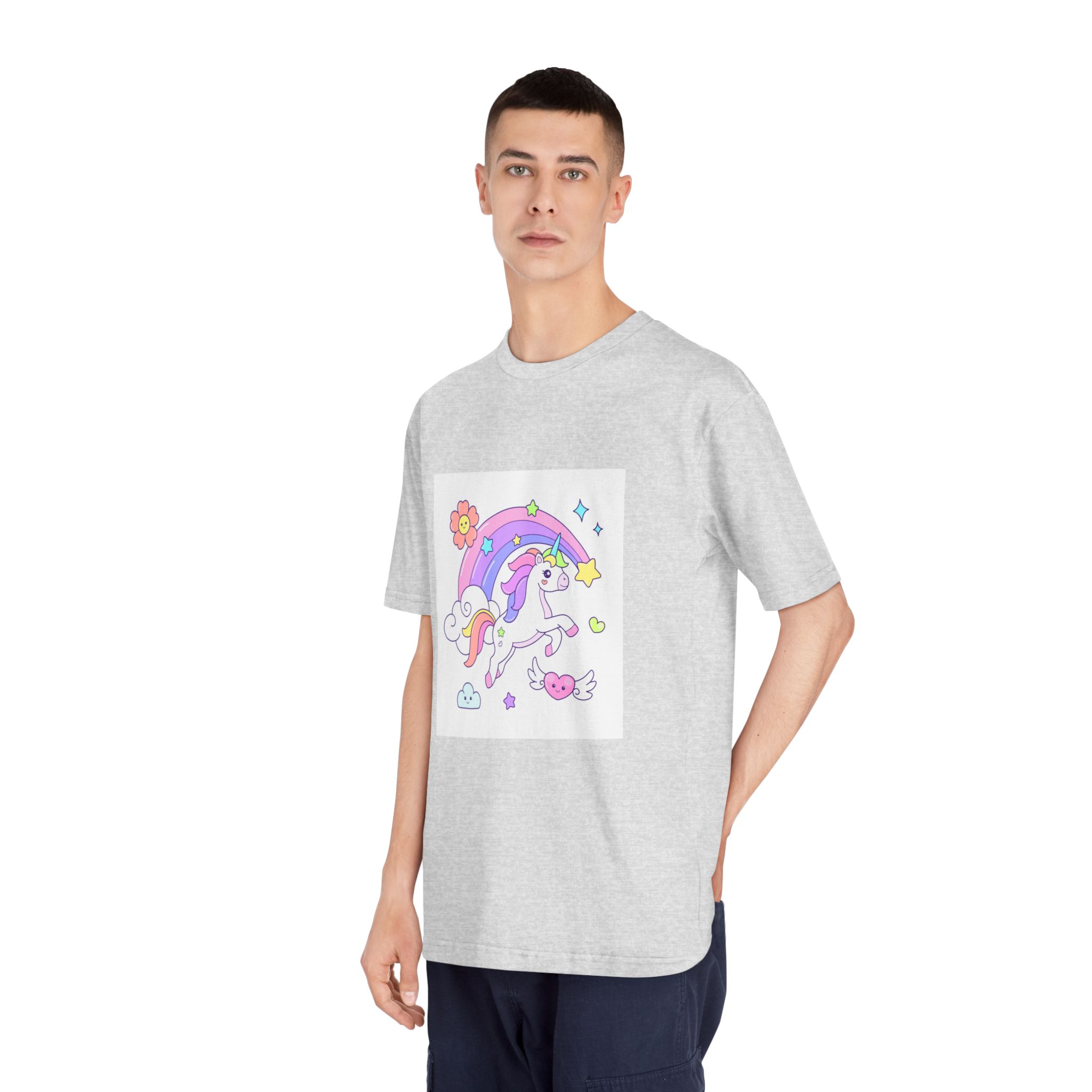Cute Unicorn Flying Over the Rainbow Illustration Unisex Classic Crewneck T Shirt - Image 16