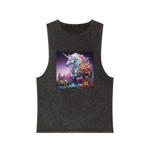 Multicolored Unicorn Galloping Dreem Unicorn Illustration (4) Unisex Stonewash Tank Top