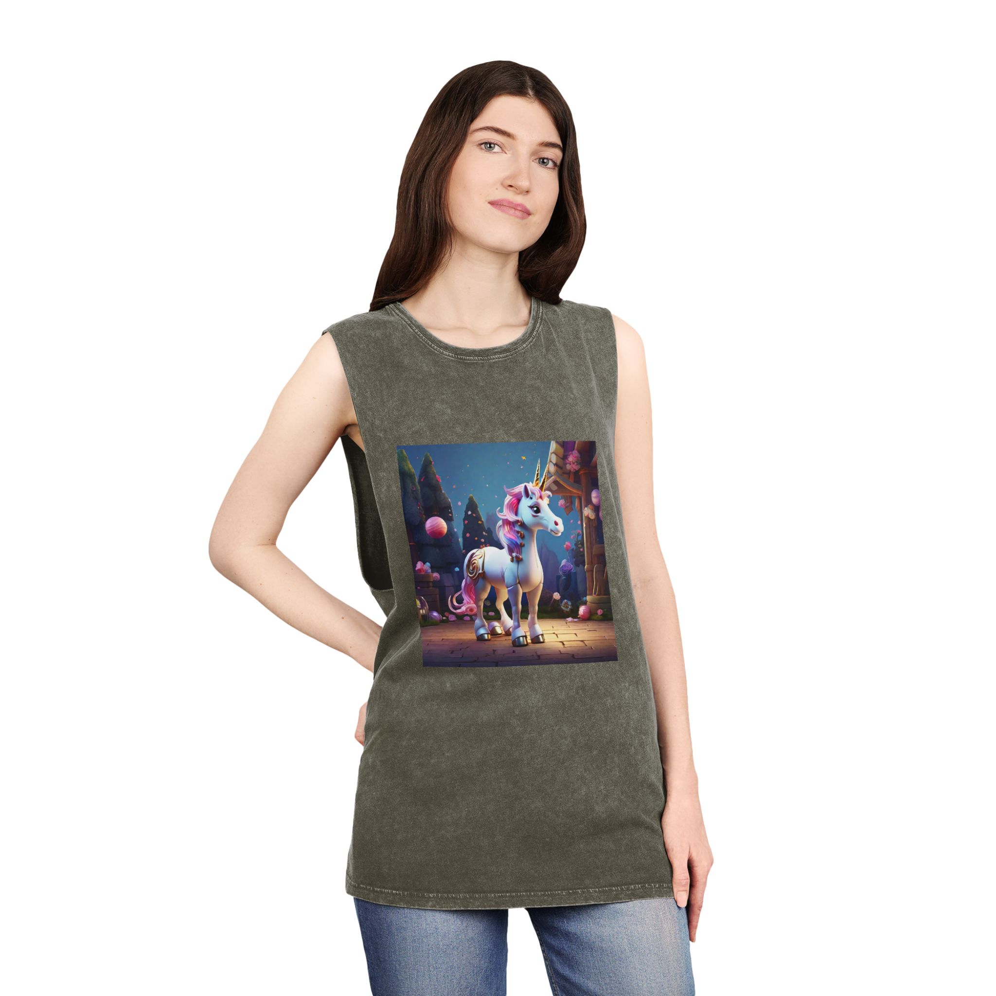 Animated Unicorn Children Generated By Ai (5) Unisex Stonewash Tank Top - Image 8