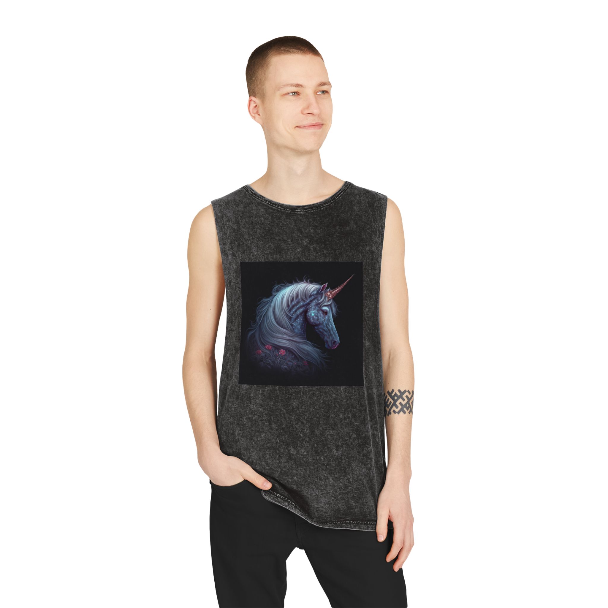 Adorable Colorful Unicorn Unisex Stonewash Tank Top - Image 3