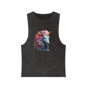 Colorful 3d Unicorn With Colorful Mane Unisex Stonewash Tank Top