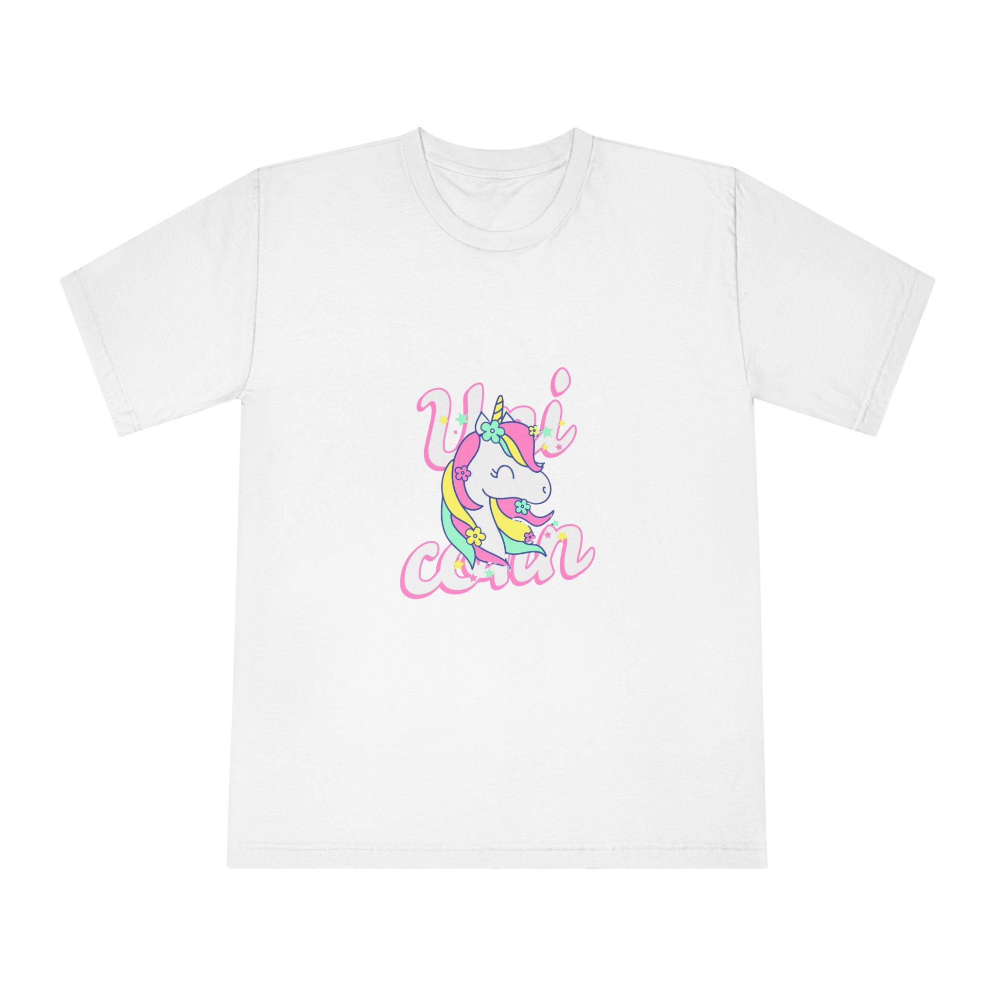 Unicorn With Colorful Text Flowers Unisex Classic Crewneck T Shirt