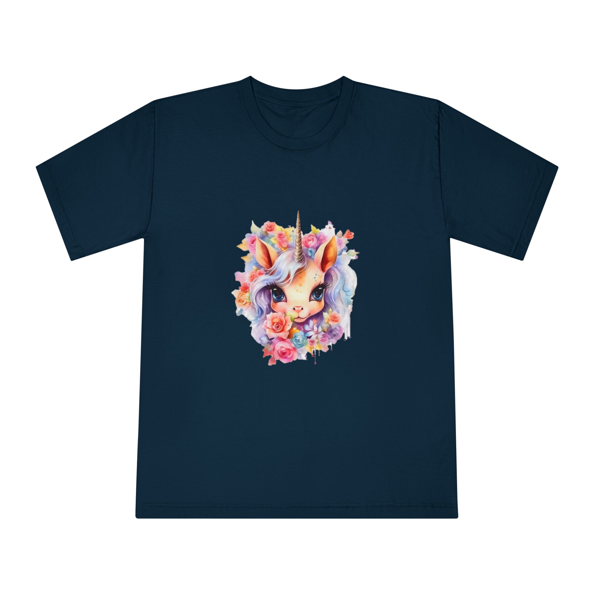Cute Colorful Magic Unicorn With Flowers Watercolor Style (4) Copy Unisex Classic Crewneck T Shirt - Image 17
