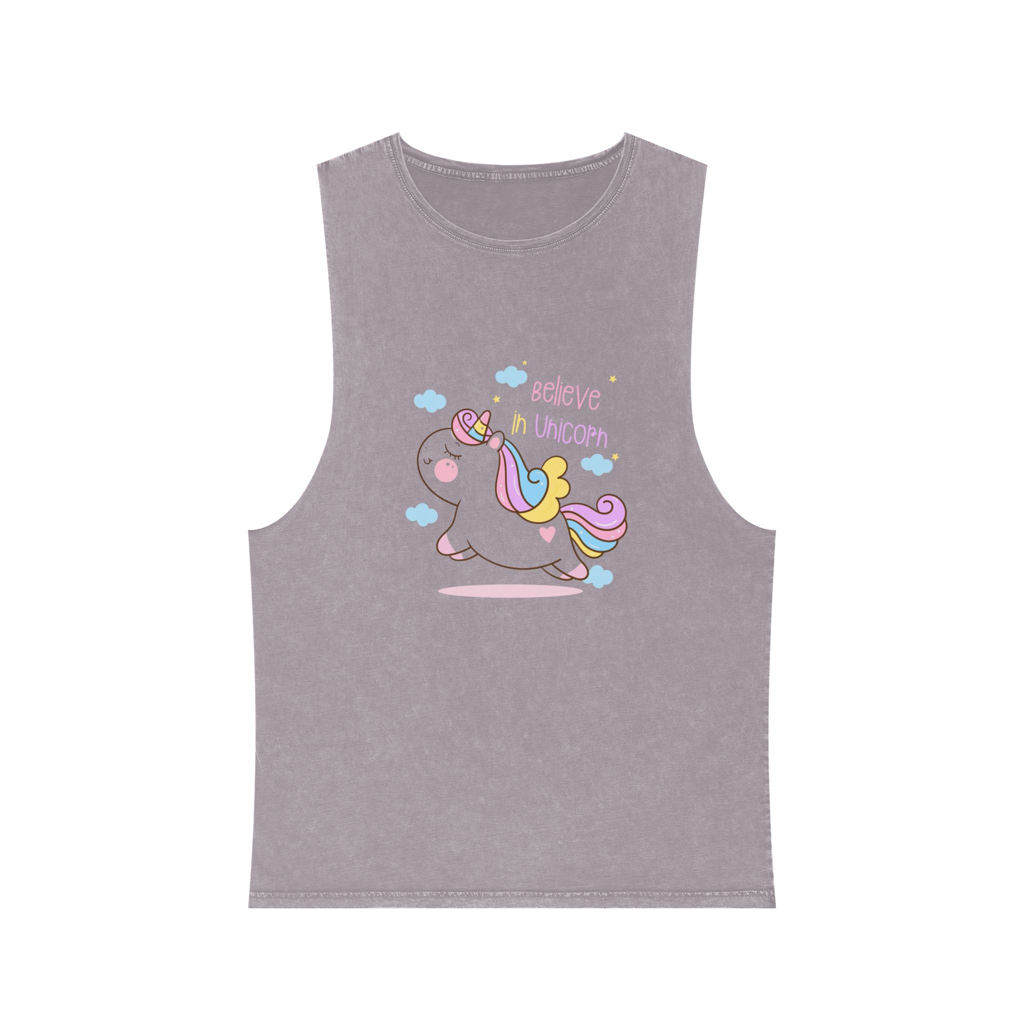 Cute Unicorn Cartoon Jump Air Flat Style Unisex Stonewash Tank Top - Image 17