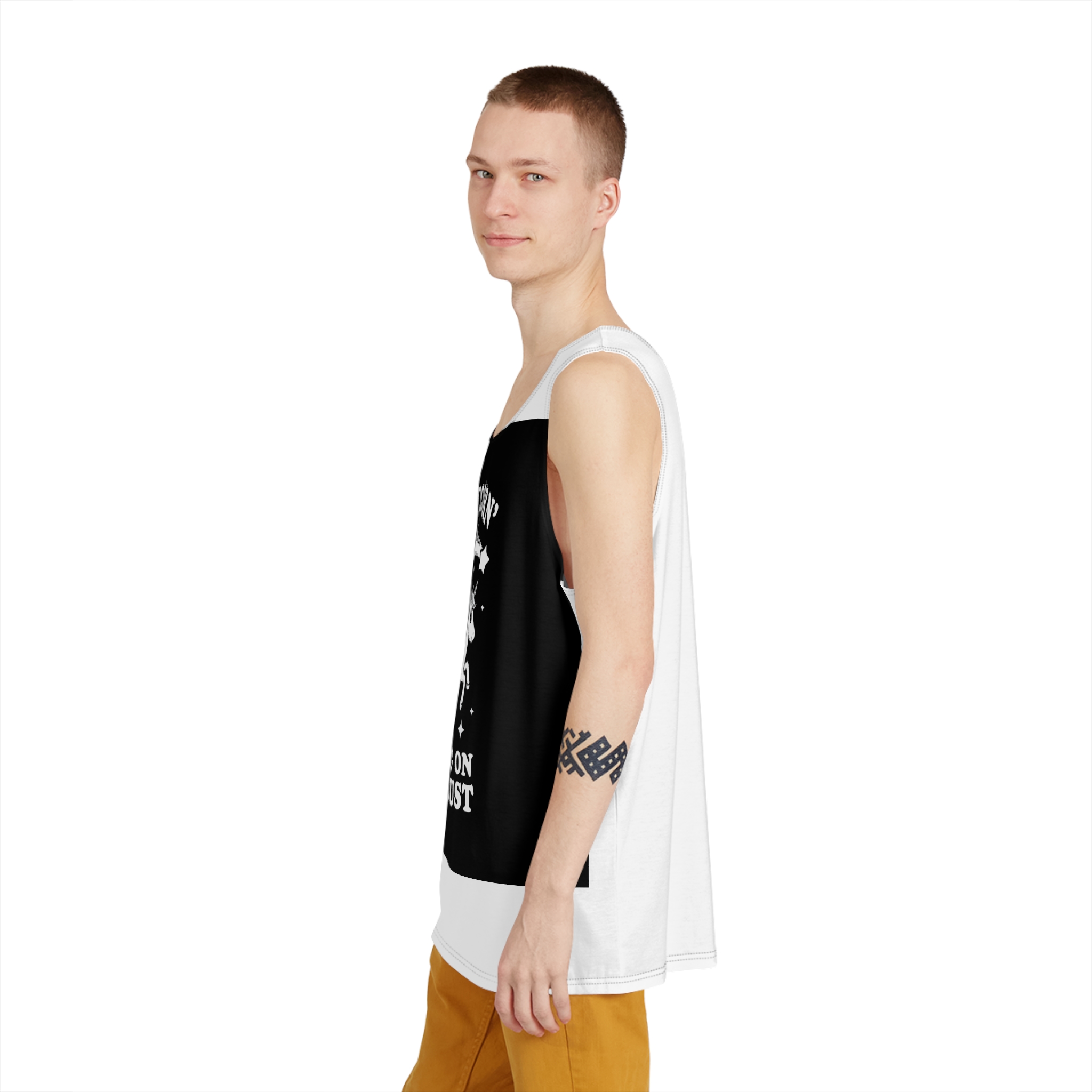 White Unicorn With Star It Is Black Background Mens Tank Aop