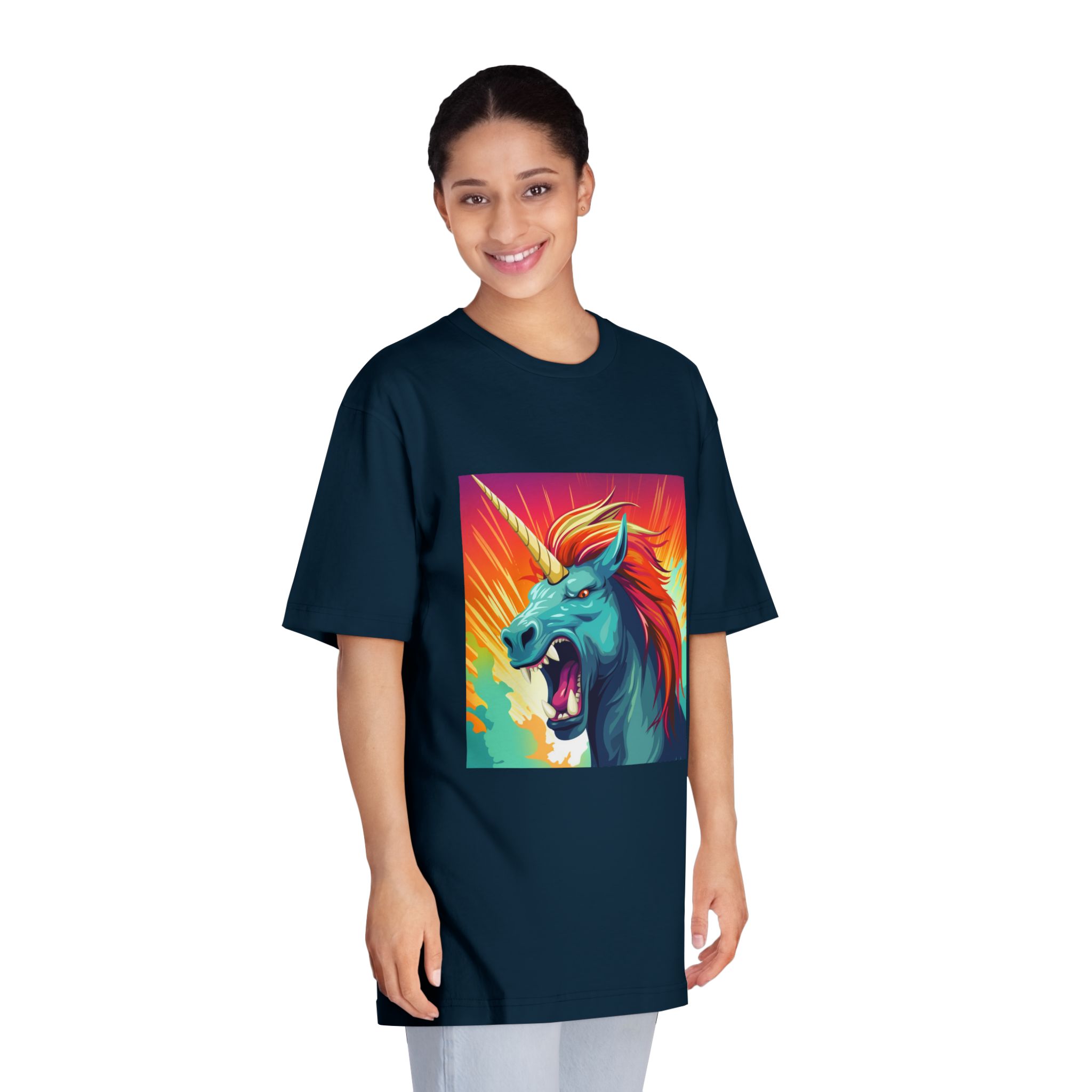 Illustration Unicorn With Colorful Mane Yellow Horn Generative Ai Unisex Classic Crewneck T Shirt - Image 19