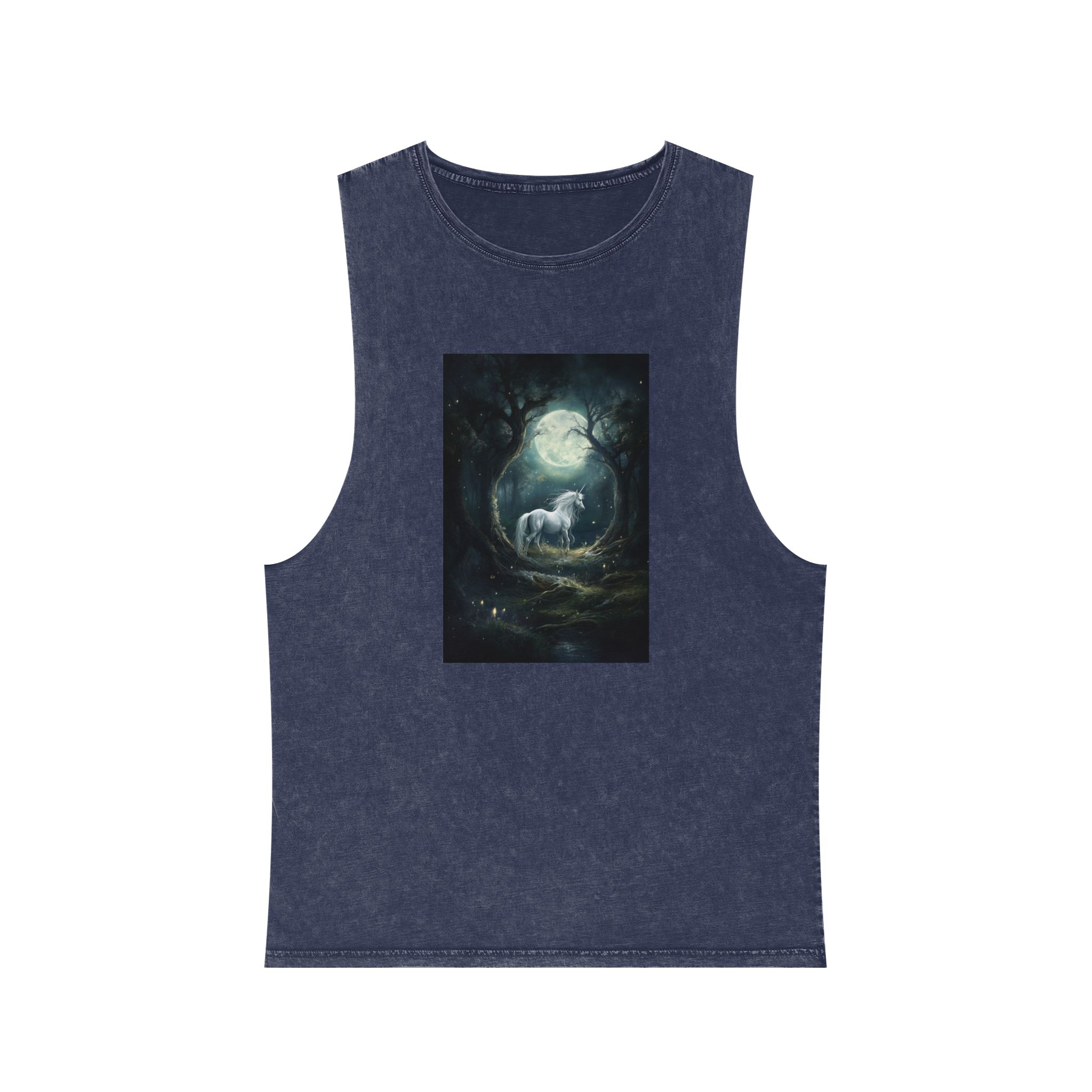 Unicorn Forest With Full Moon Background Unisex Stonewash Tank Top - Image 13