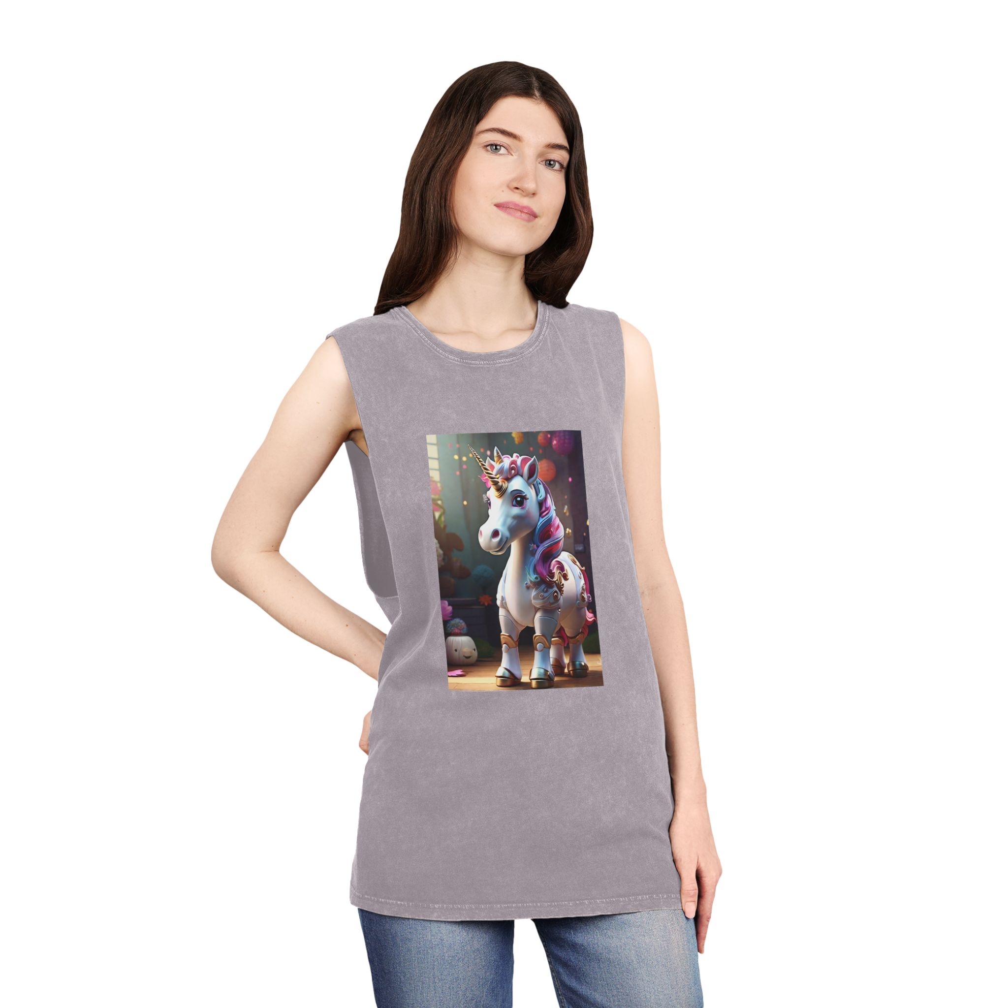 Animated Unicorn Children Generated By Ai (18) Unisex Stonewash Tank Top - Image 20