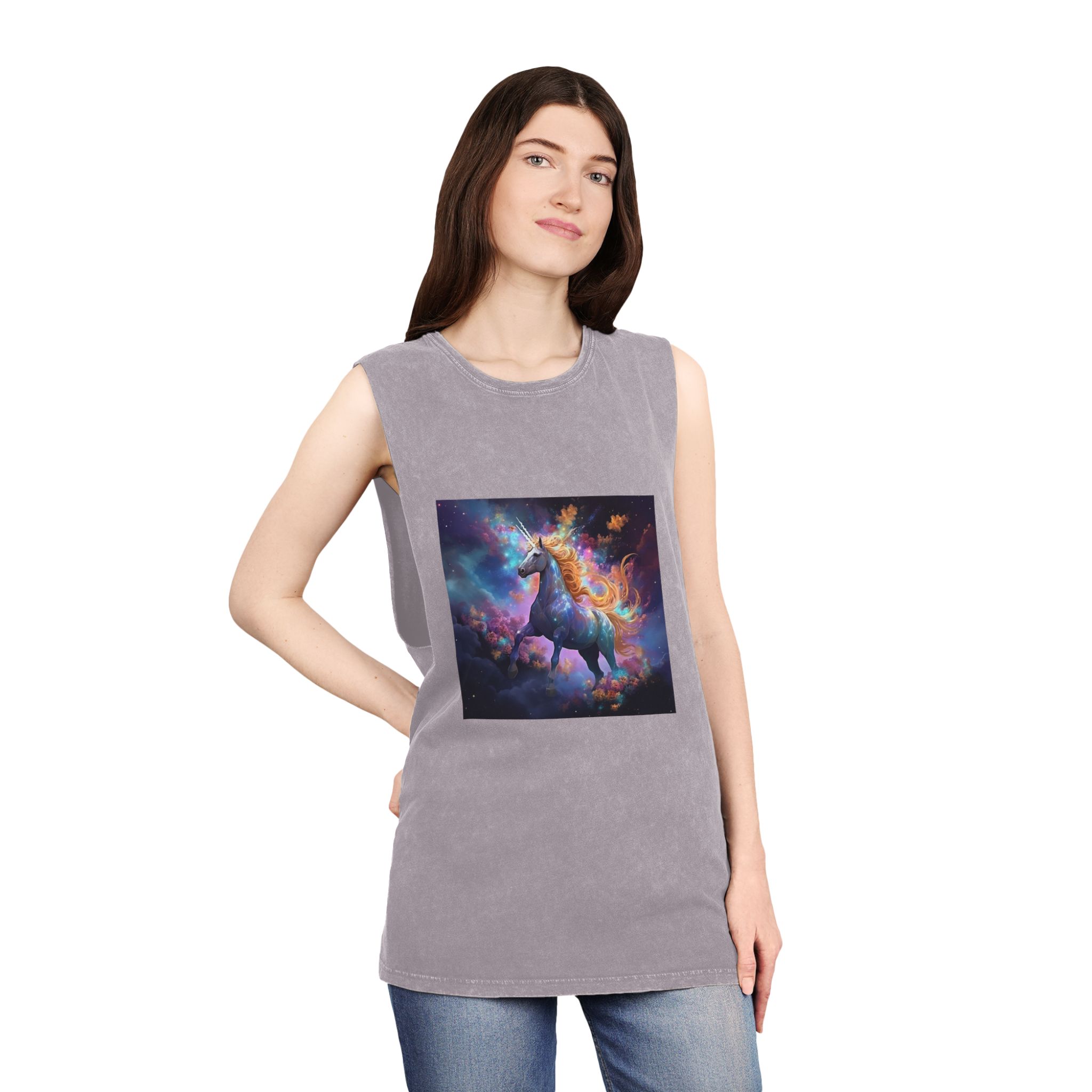 Unicorn Clouds With Rainbow Mane Star Field Generative Ai Unisex Stonewash Tank Top - Image 20