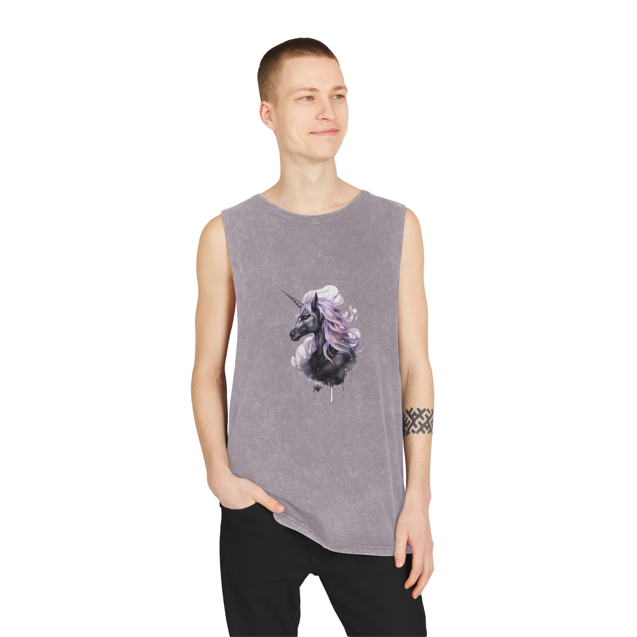 Close Up Unicorn With Long Mane Purple Mane Generative Ai Unisex Stonewash Tank Top - Image 19