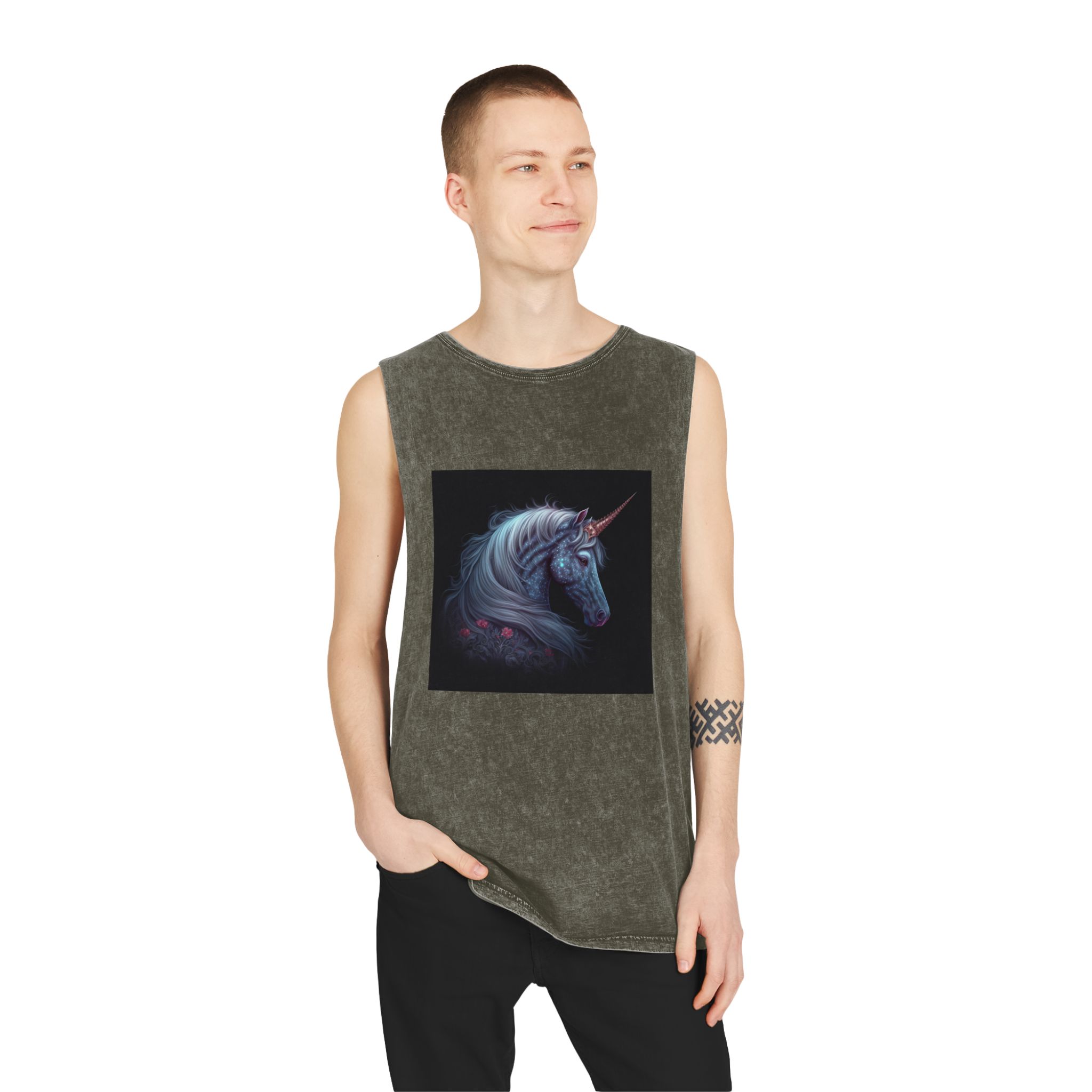 Adorable Colorful Unicorn Unisex Stonewash Tank Top - Image 7