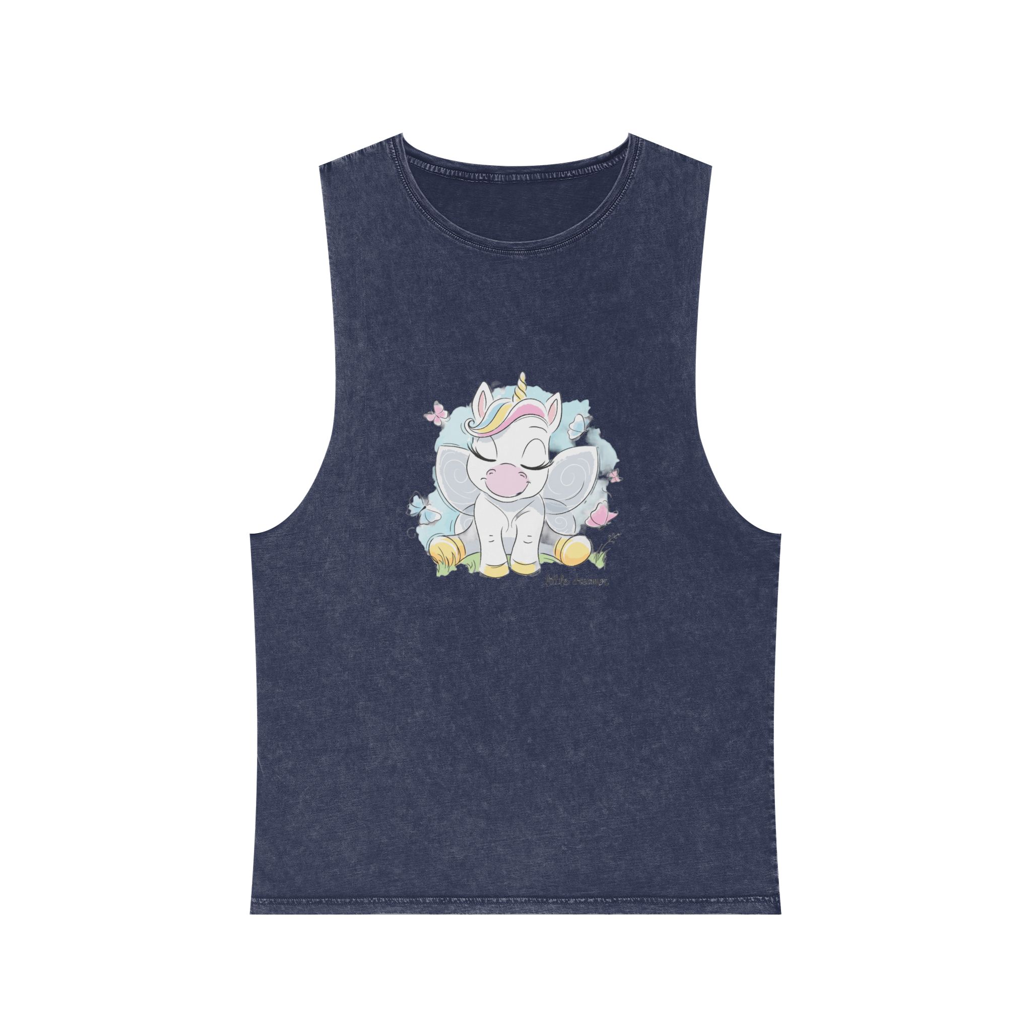 Cute Unicorn Fashion Illustration Drawing In Modern Style For Clothes Little Dreamer Text Unisex Stonewash Tank Top - Image 13