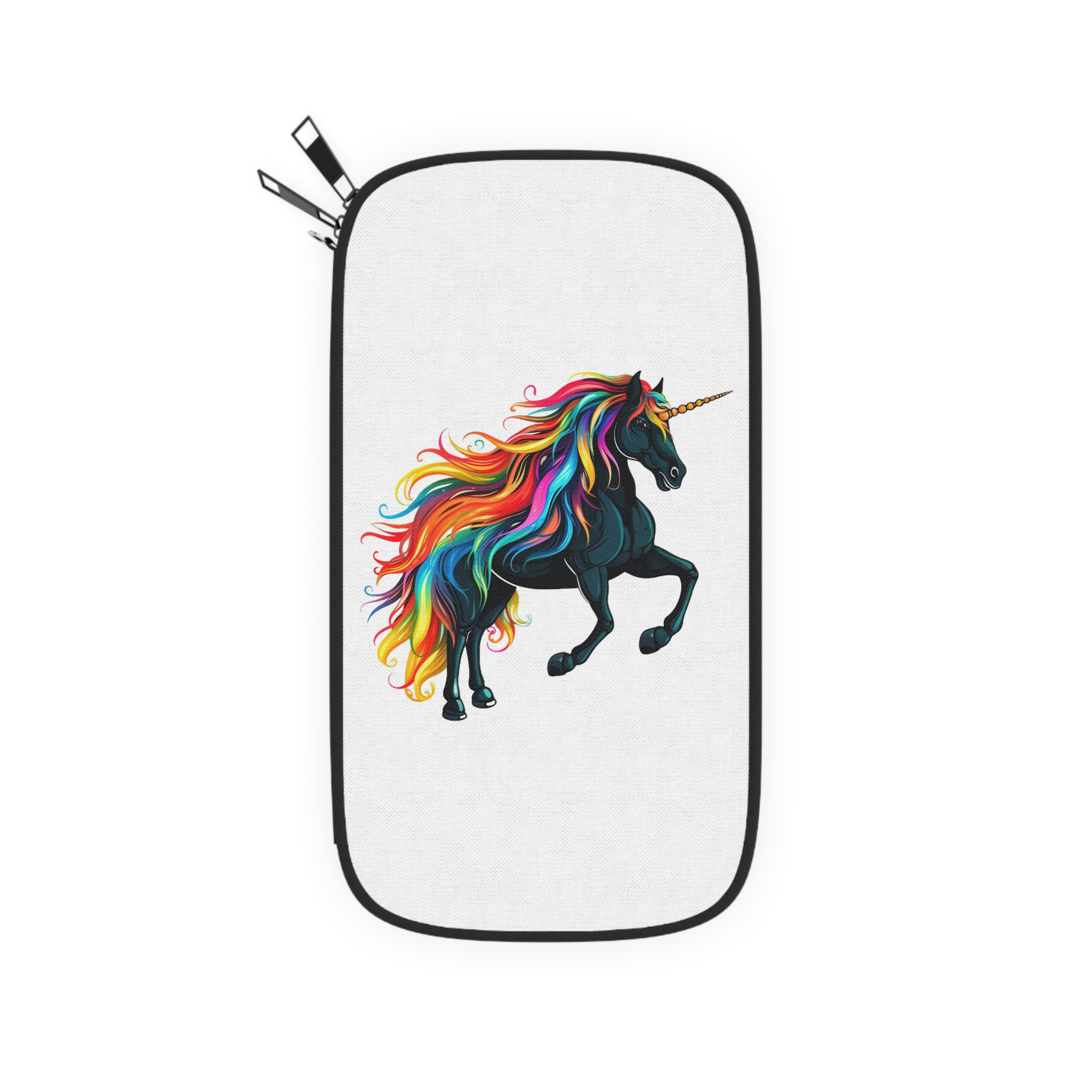 Close Up Black Unicorn With Rainbow Mane Generative Ai Passport Wallet - Image 2