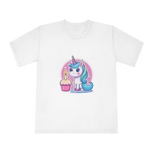 Vector Cute Unicorn Cartoon With Birthday Cake Unisex Classic Crewneck T Shirt