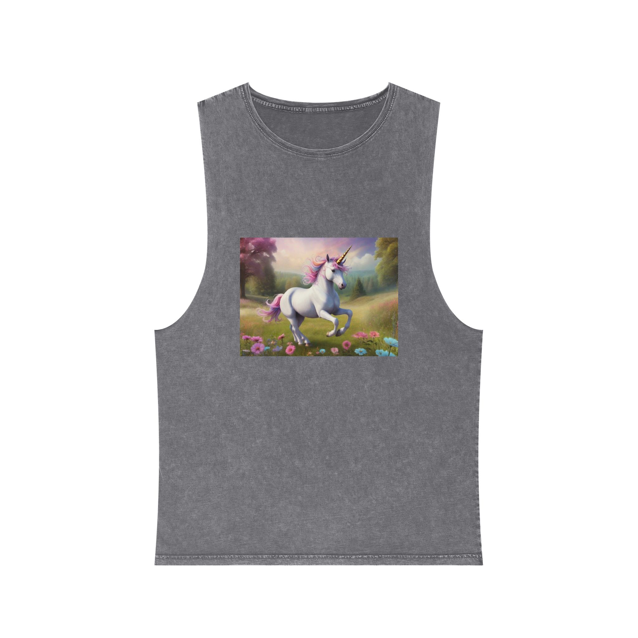 Beautiful Unicorn Running Magical Meadow Unicorn Background Images Whimsical Unicorn (85) Unisex Stonewash Tank Top - Image 9